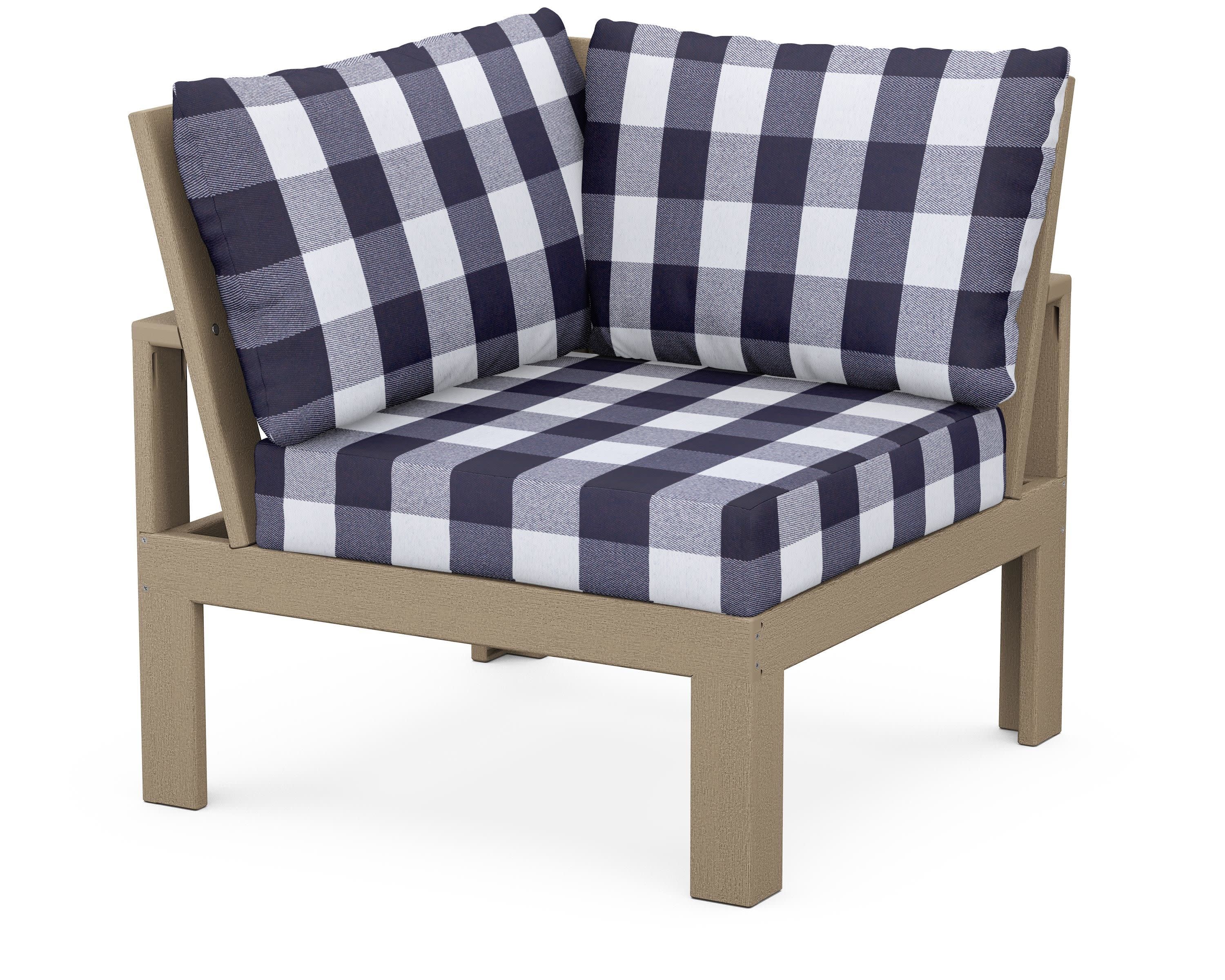 Modular Corner Chair in Vintage Sahara / Buffalo Plaid Navy