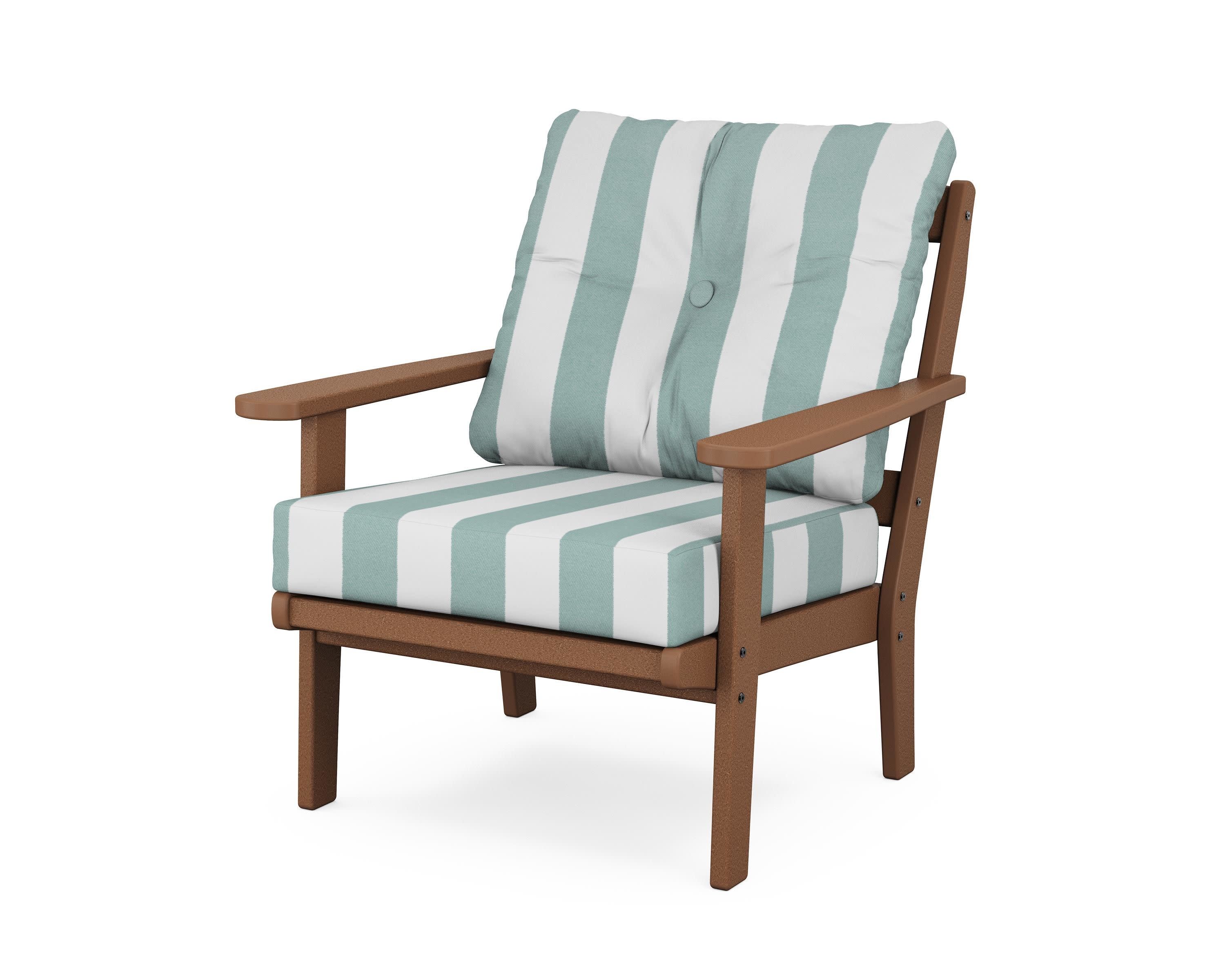 Mission Deep Seating Chair in Teak / Cabana Stripe Glacier Spa