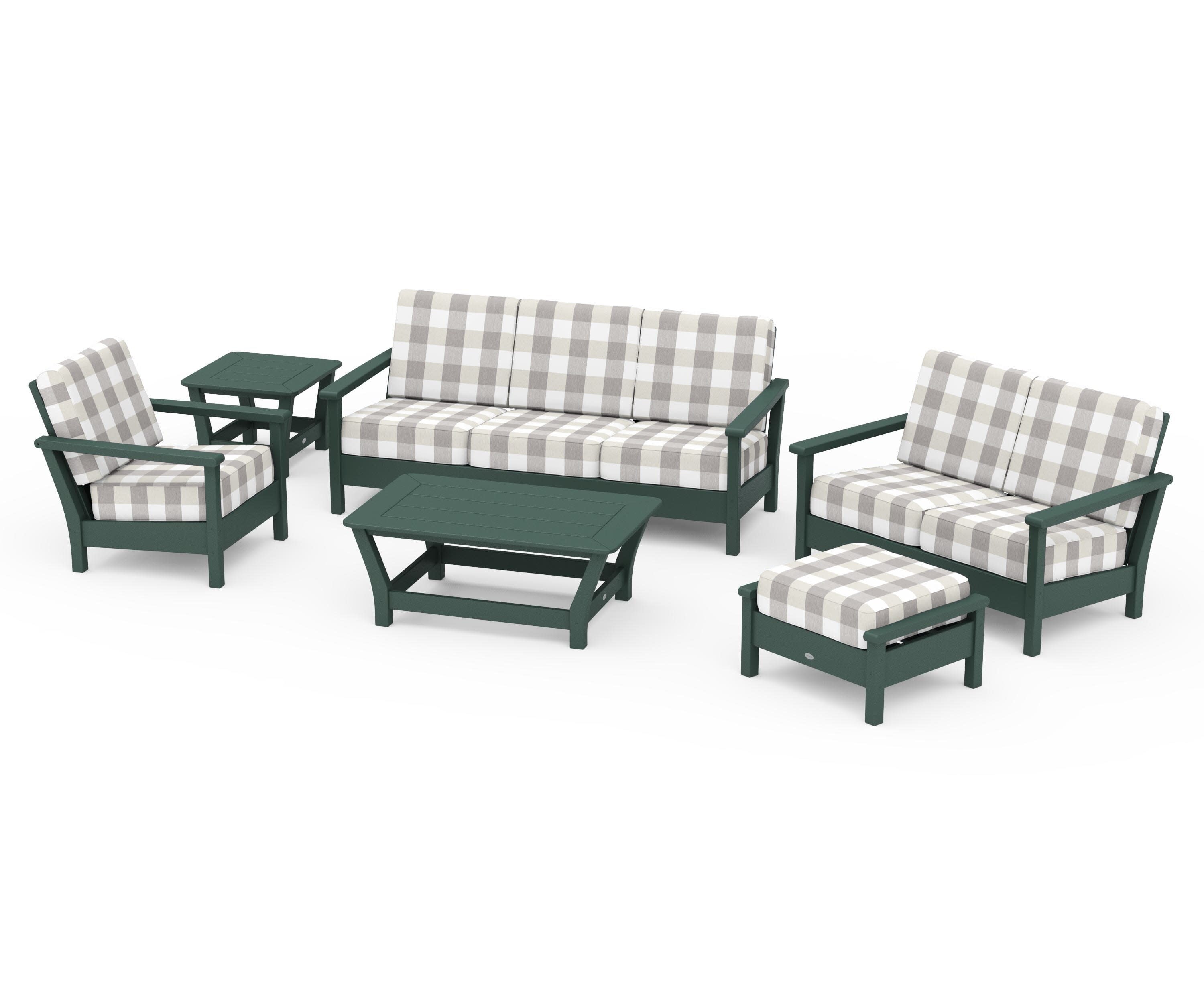 Harbour 6-Piece Outdoor Living Set in Green / Buffalo Plaid Grey Mist