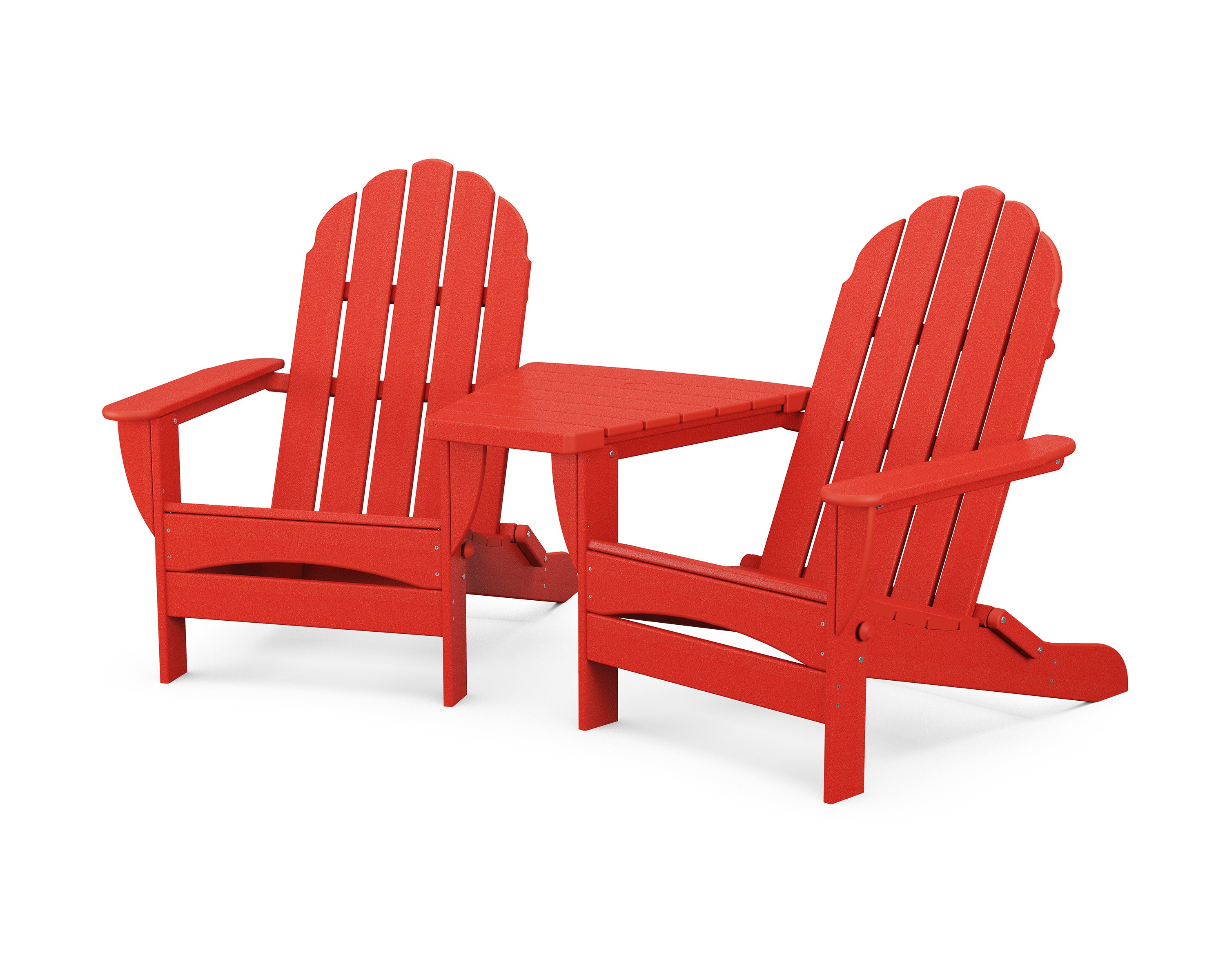 Classic Oversized Adirondacks with Angled Connecting Table in Sunset Red