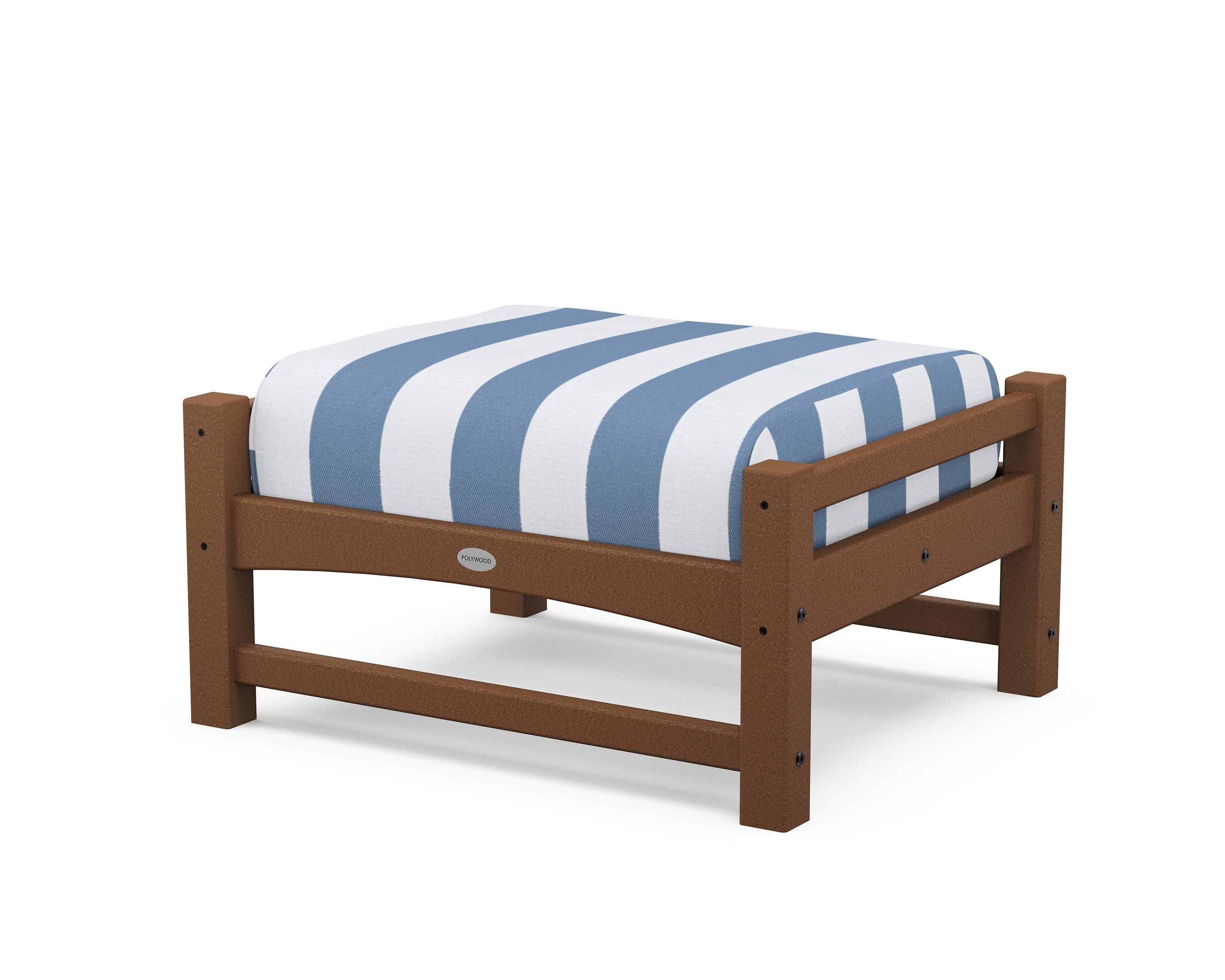 Club Ottoman in Teak / Cabana Stripe Sky Blue