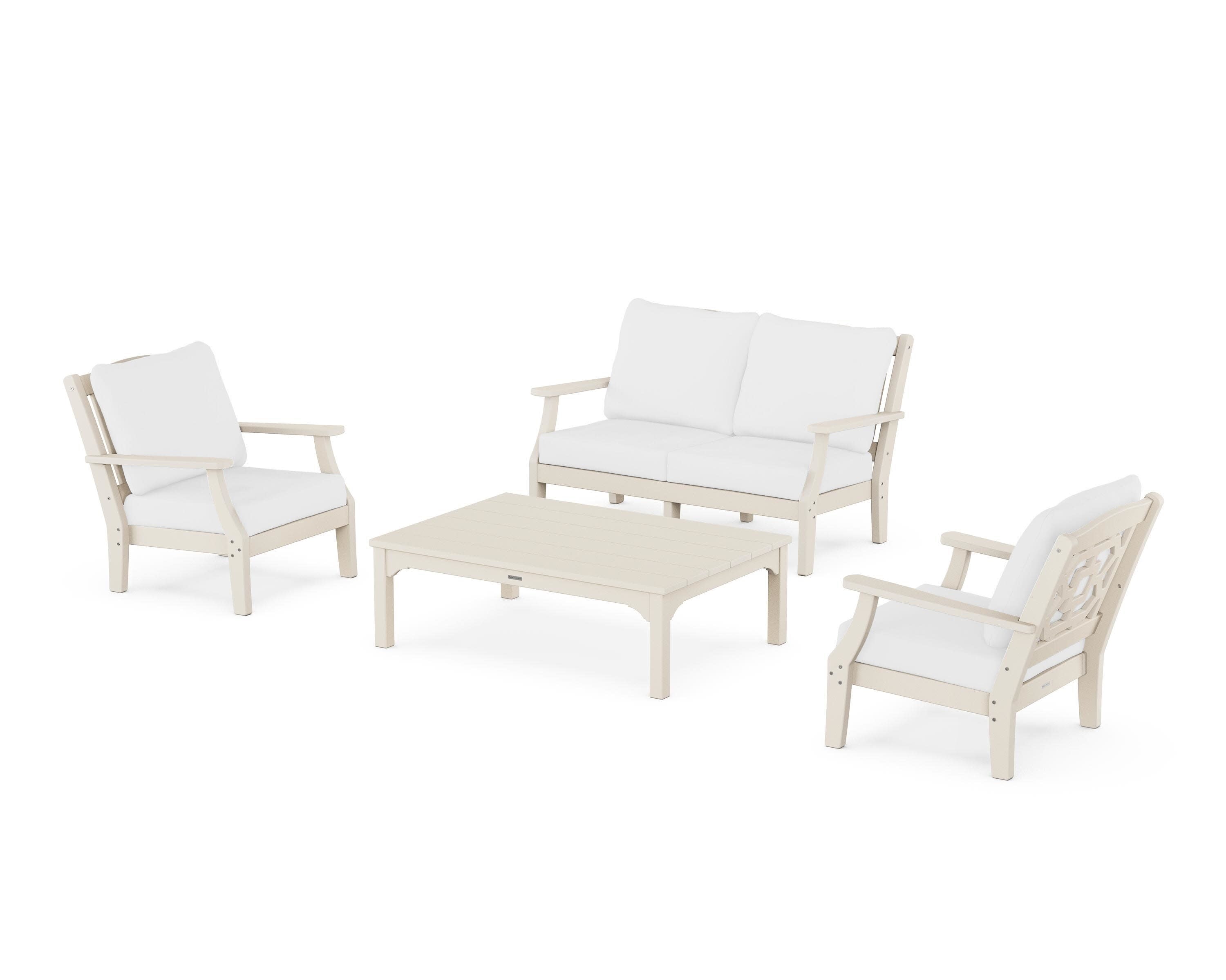 Chinoiserie 4-Piece Deep Seating Set with Loveseat in Sand / Natural
