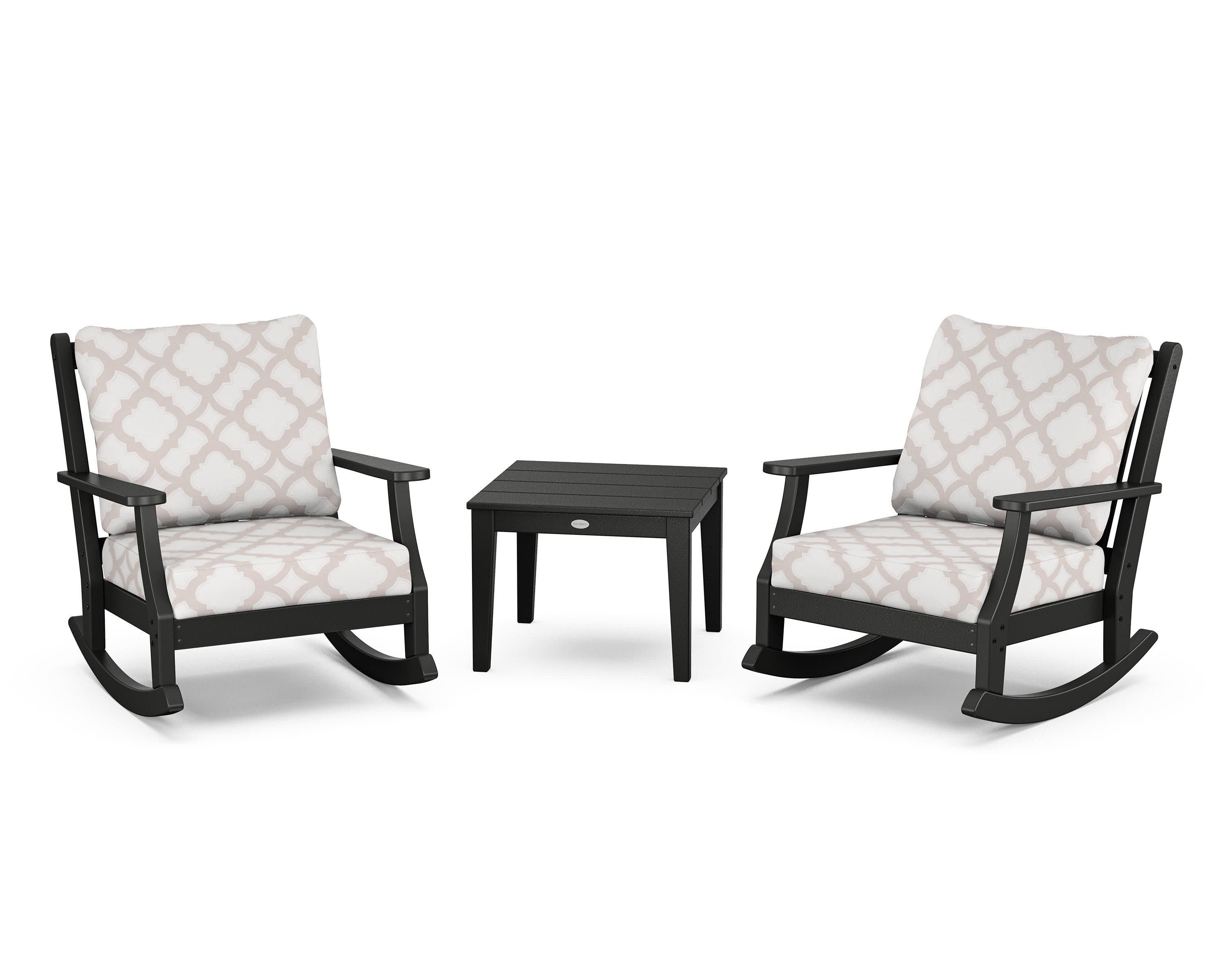 Wovendale 3-Piece Deep Seating Rocker Set in Black / Trellis Dune Burlap