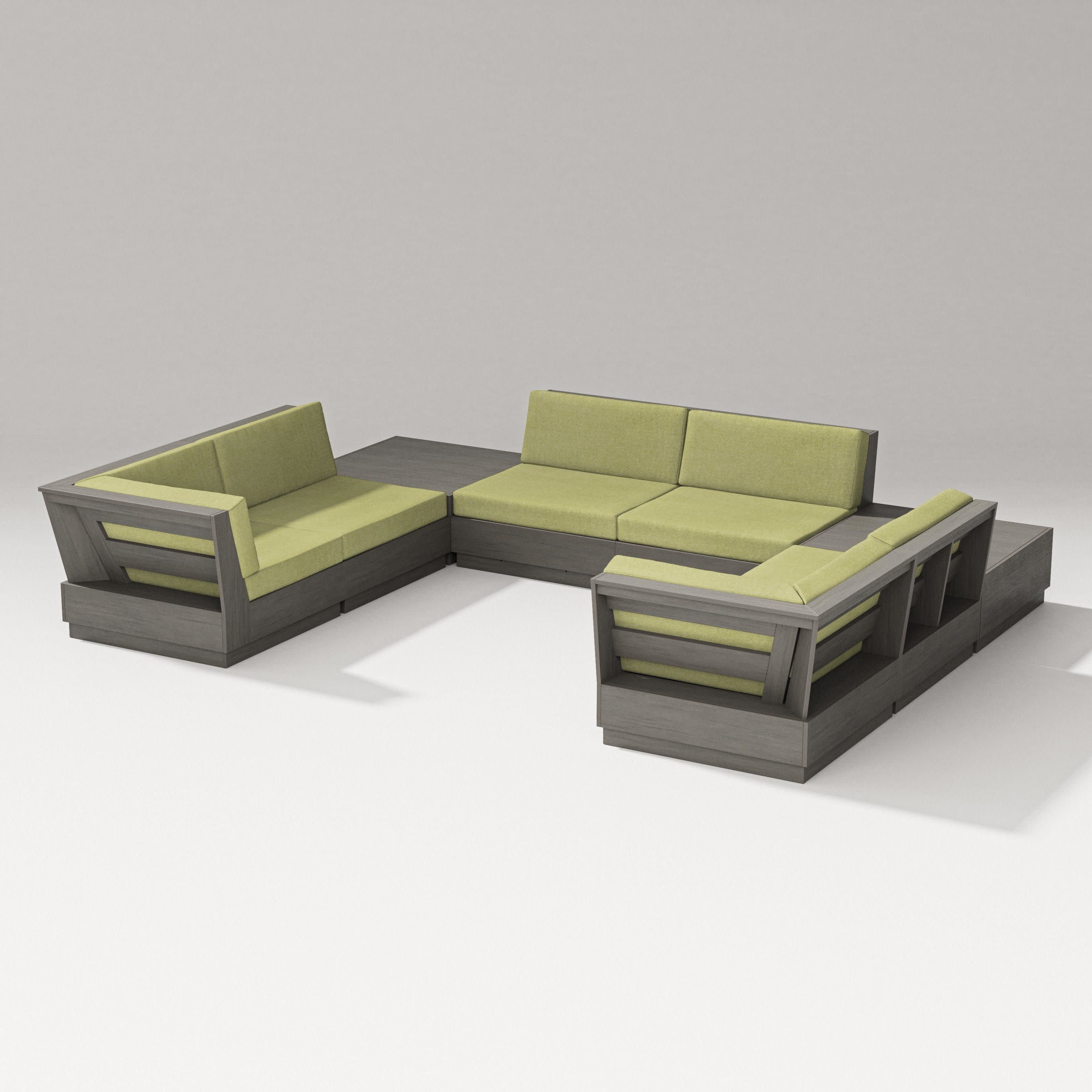 Elevate 8-Piece U-Shaped Sectional in Driftwood / Chartreuse Boucle