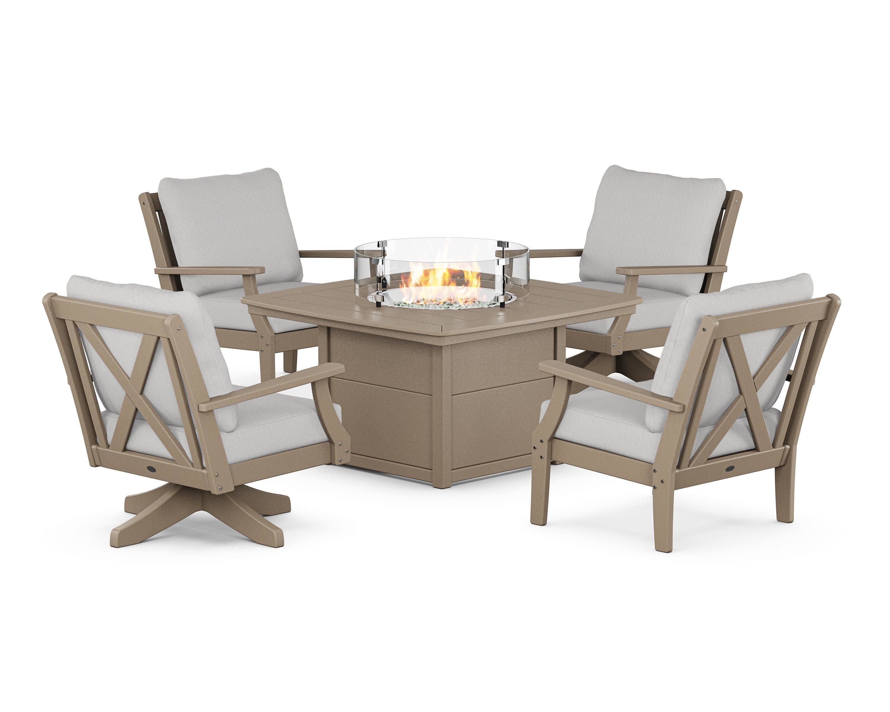 Braxton 5-Piece Deep Seating Set with Fire Table in Sand / Diamond in the Rough