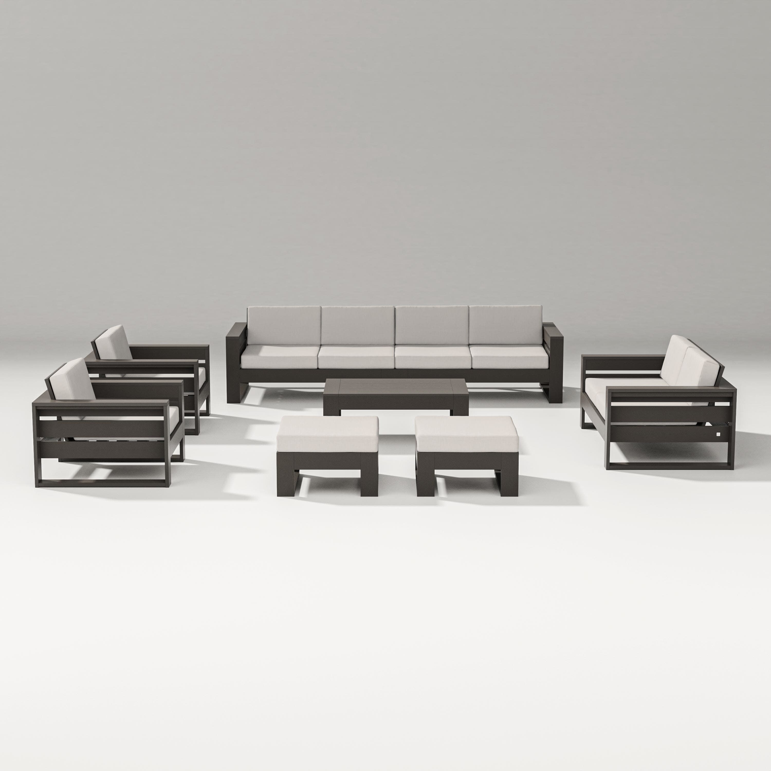 Latitude 8-Piece Lounge Sofa Set in Vintage Coffee / Cast Ash