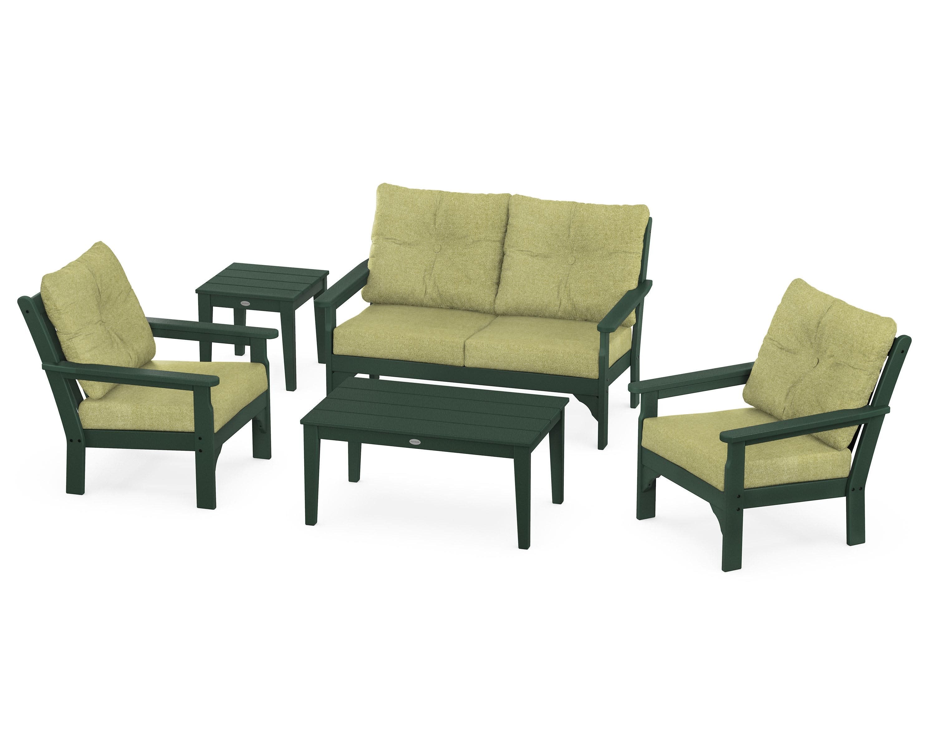 Vineyard 5-Piece Deep Seating Set in Green / Chartreuse Boucle