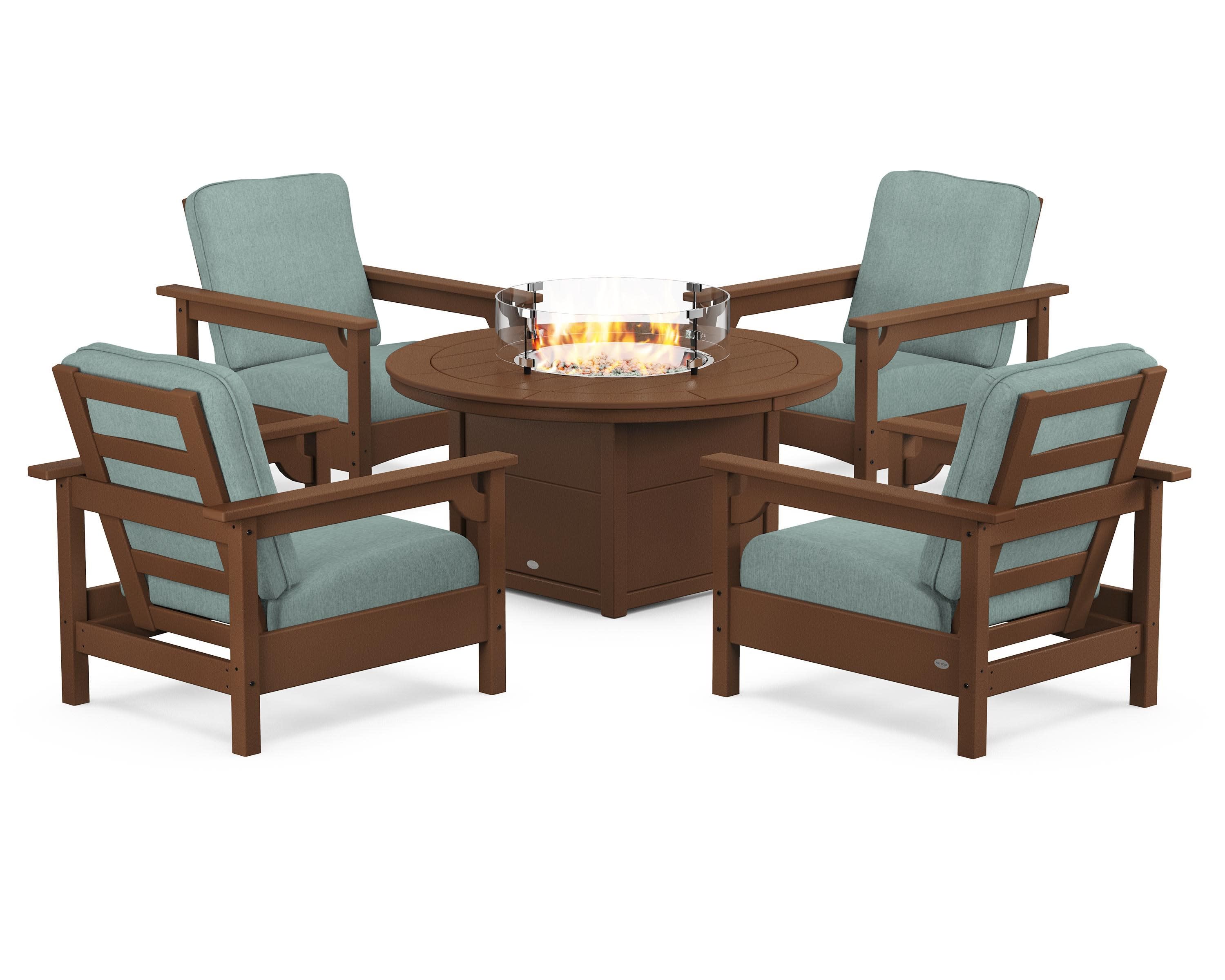 Club 5-Piece Conversation Set with Fire Pit Table in Teak / Glacier Spa