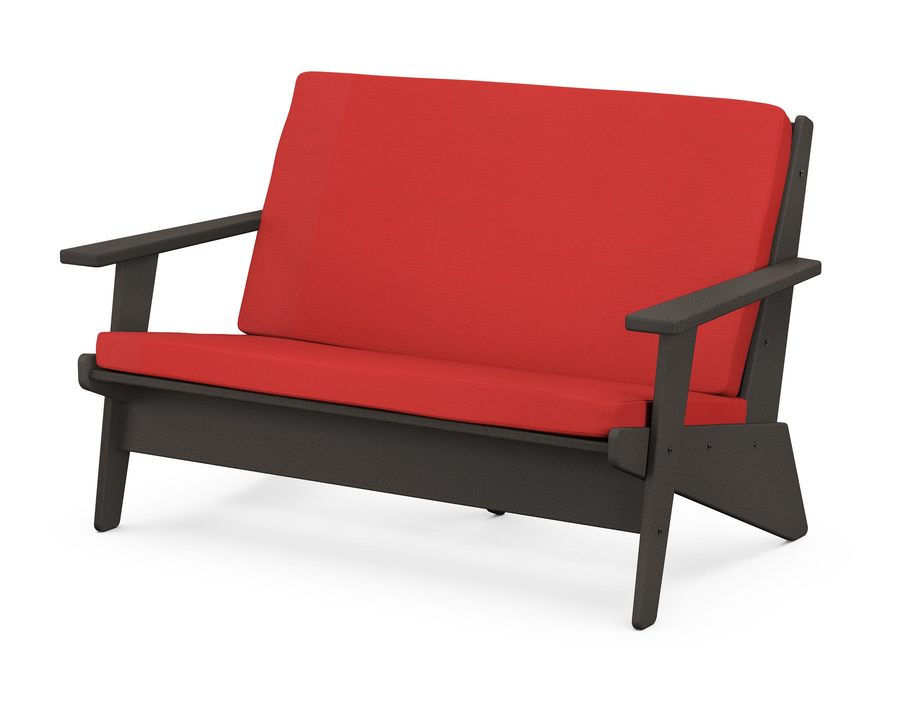 Riviera Modern Lounge Loveseat in Vintage Coffee / Crimson Linen