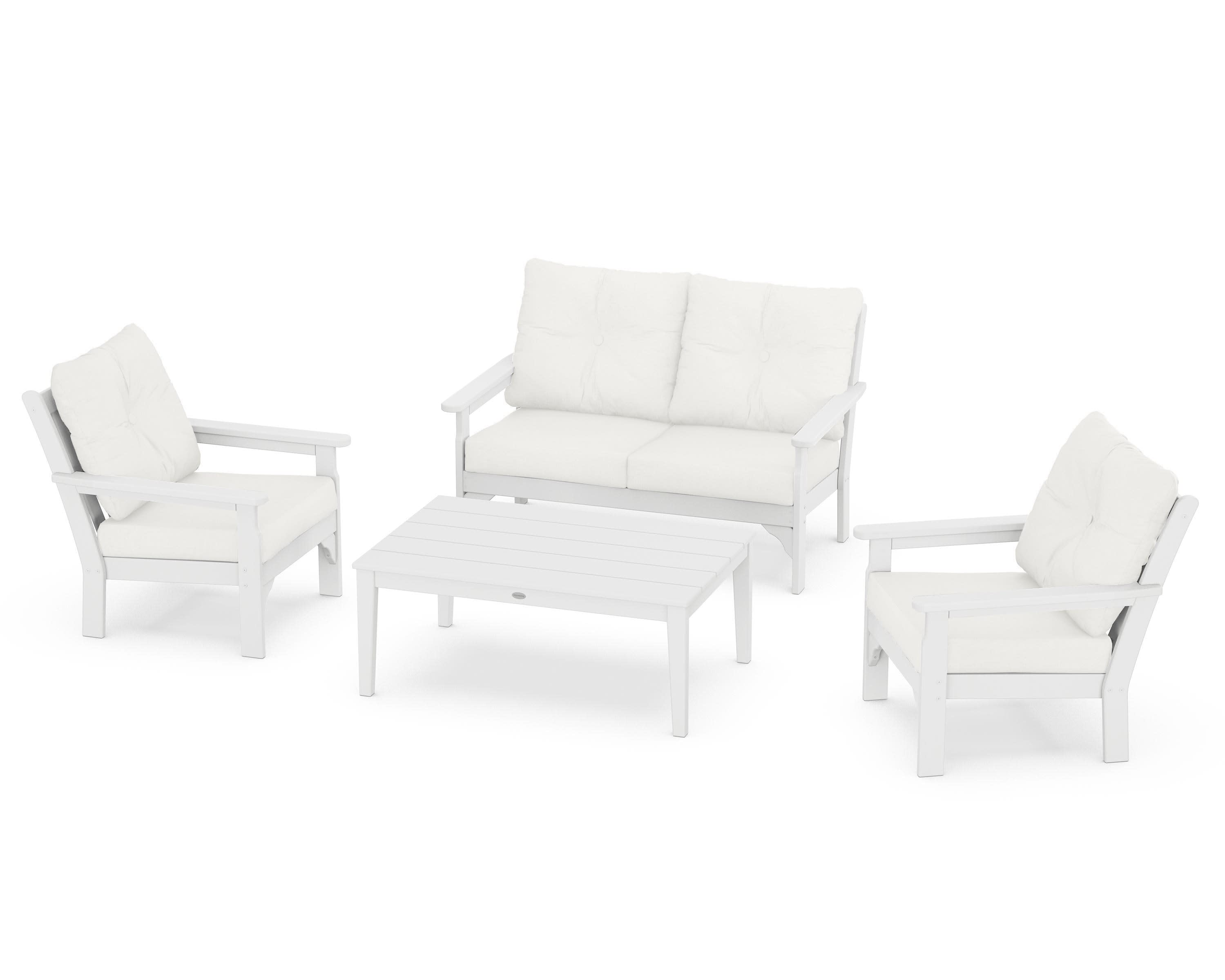 Vineyard 4-Piece Deep Seating Set in White / Natural Linen