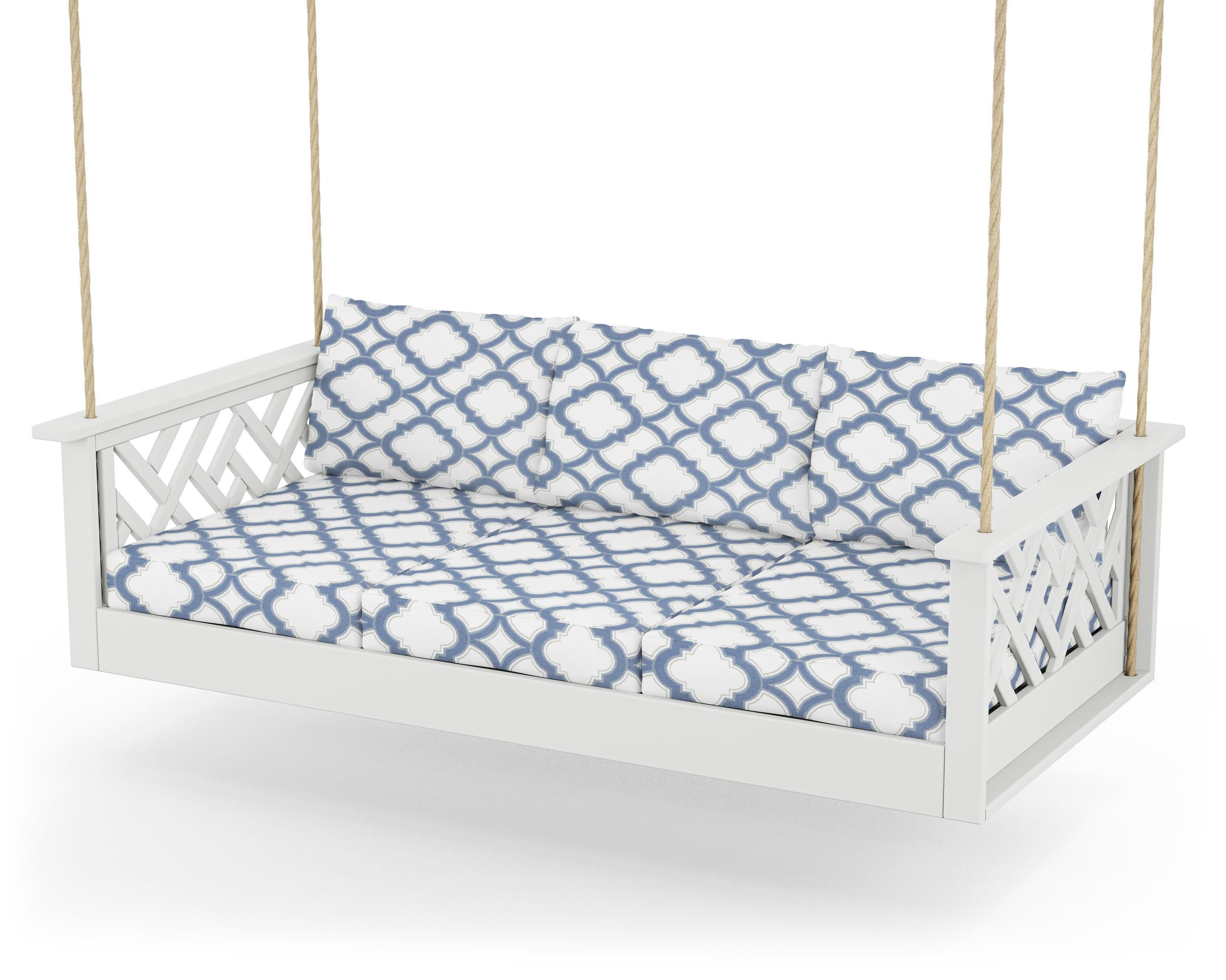 Chippendale Daybed Swing in White / Trellis Sky Blue