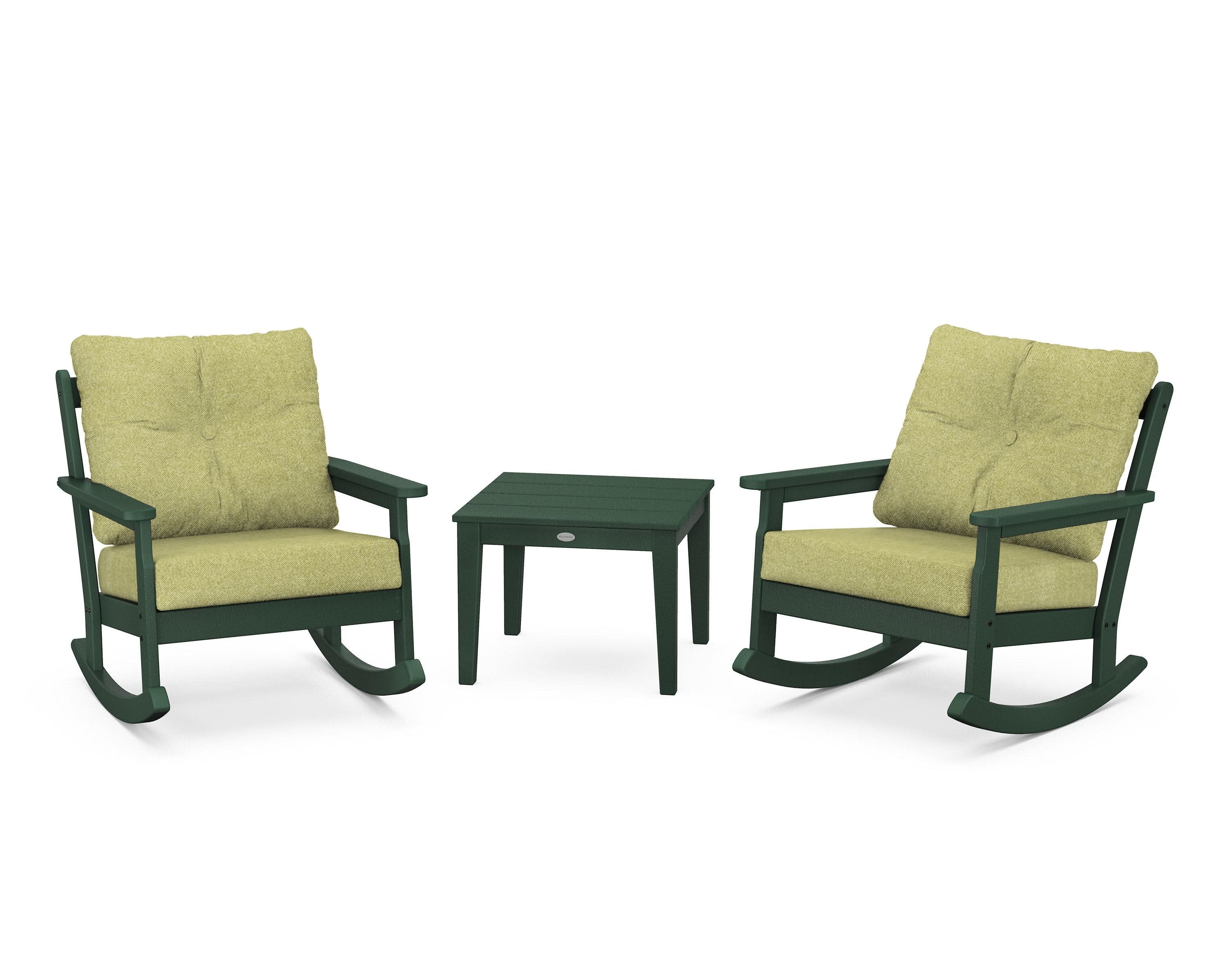Vineyard 3-Piece Deep Seating Rocker Set in Green / Chartreuse Boucle