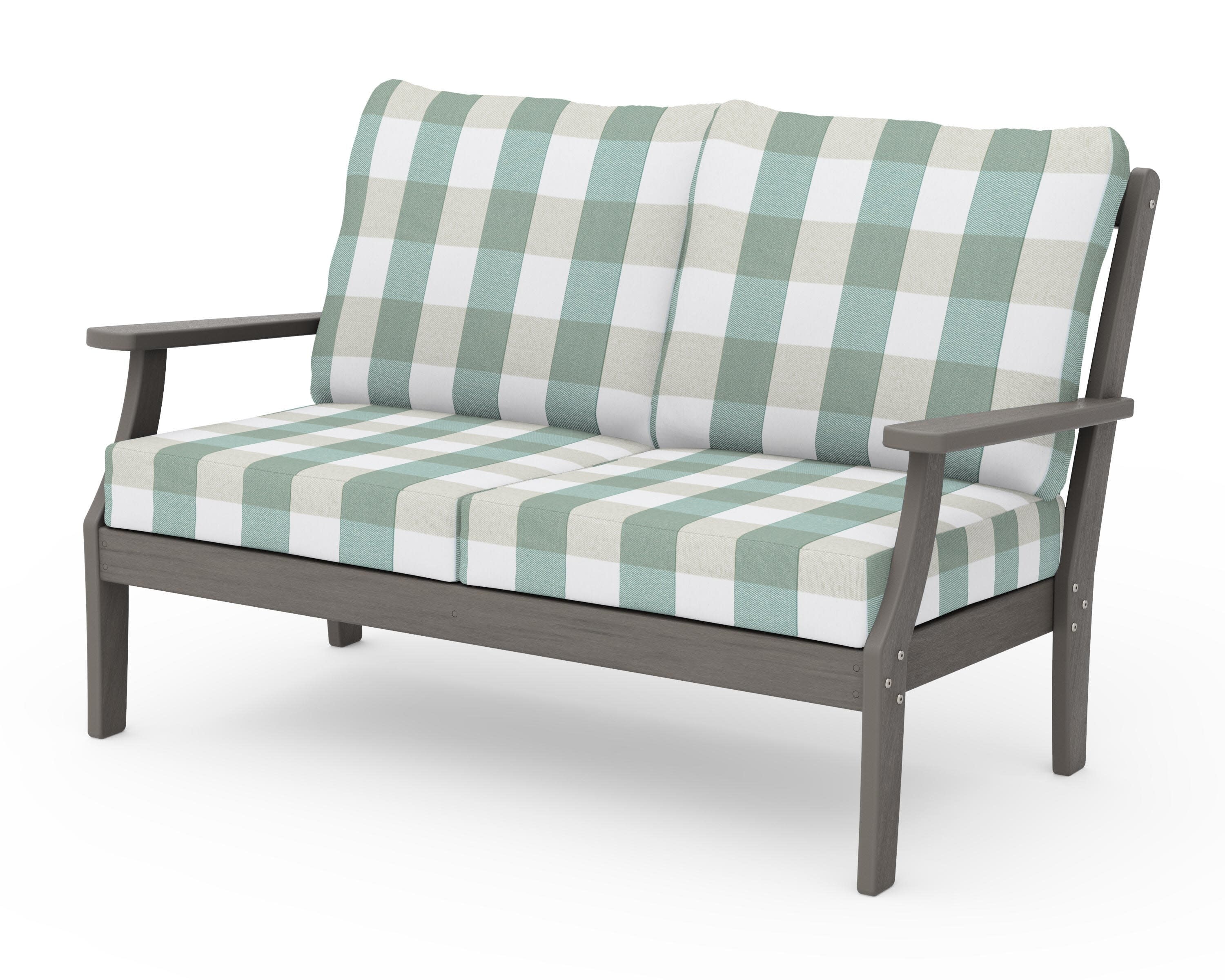 Braxton Deep Seating Loveseat in Driftwood / Buffalo Plaid Glacier Spa