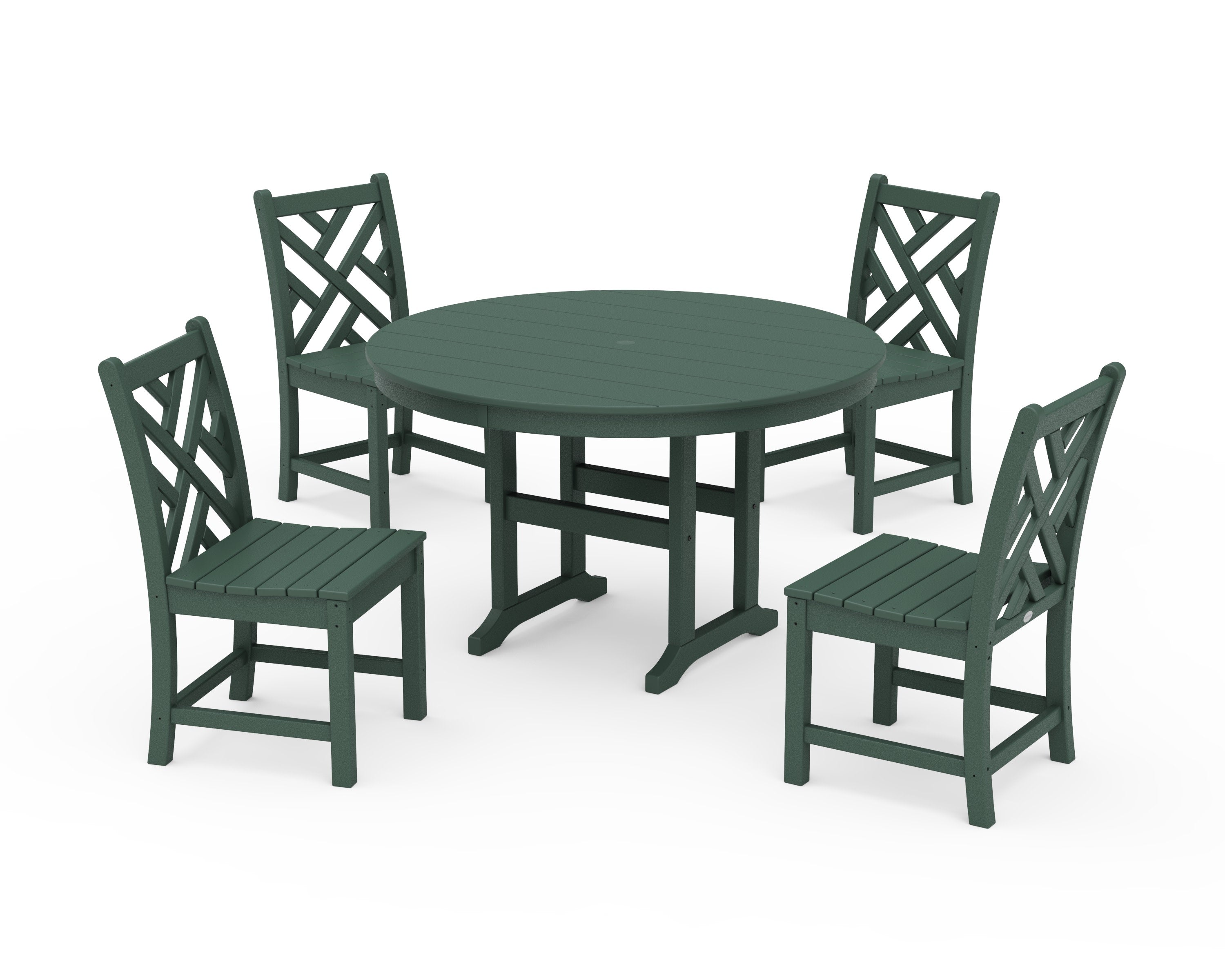 Chippendale 5-Piece Round Farmhouse Side Chair Dining Set in Green