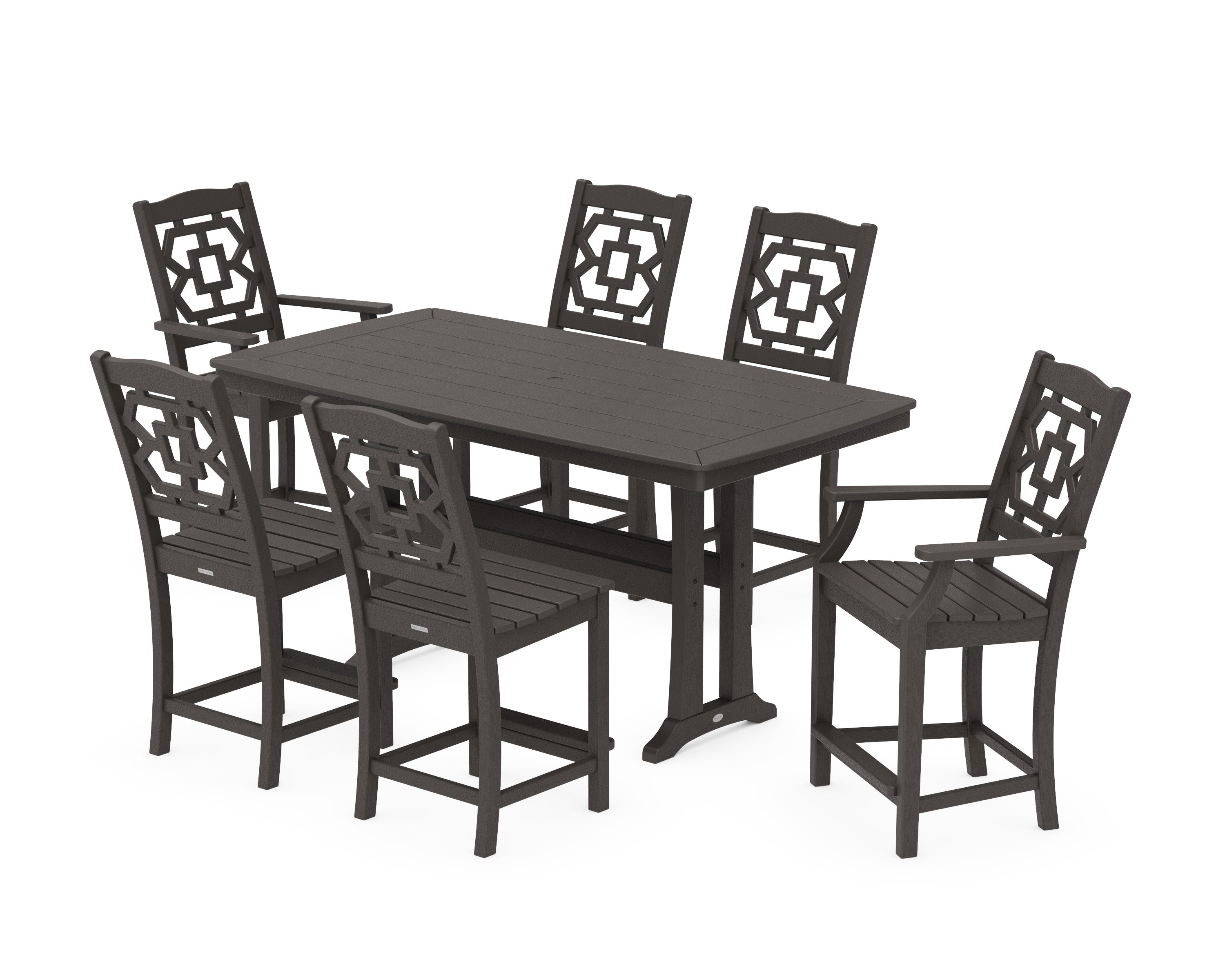 Chinoiserie 7-Piece Counter Set with Trestle Legs in Vintage Coffee