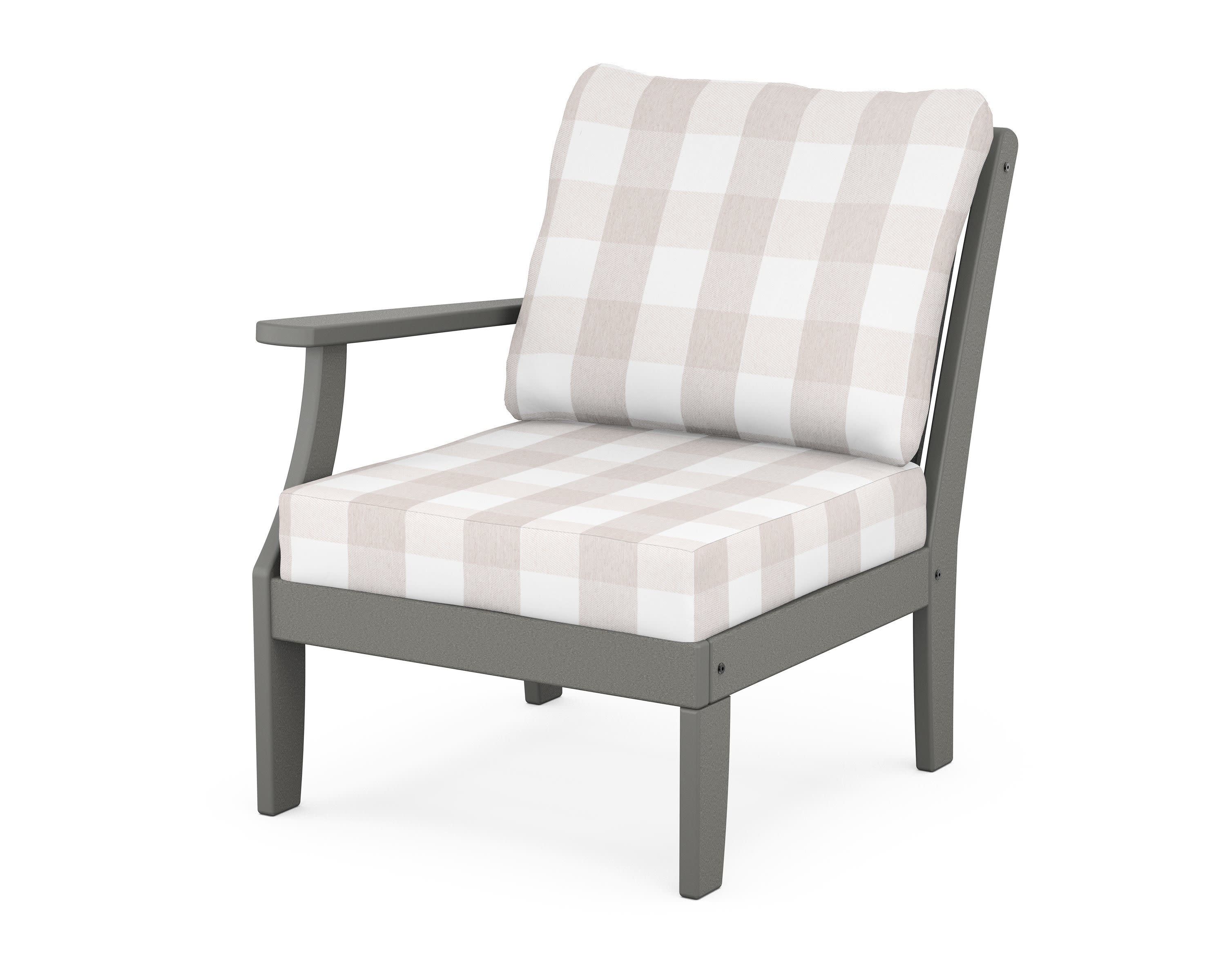 Braxton Modular Left Arm Chair in Slate Grey / Buffalo Plaid Dune Burlap