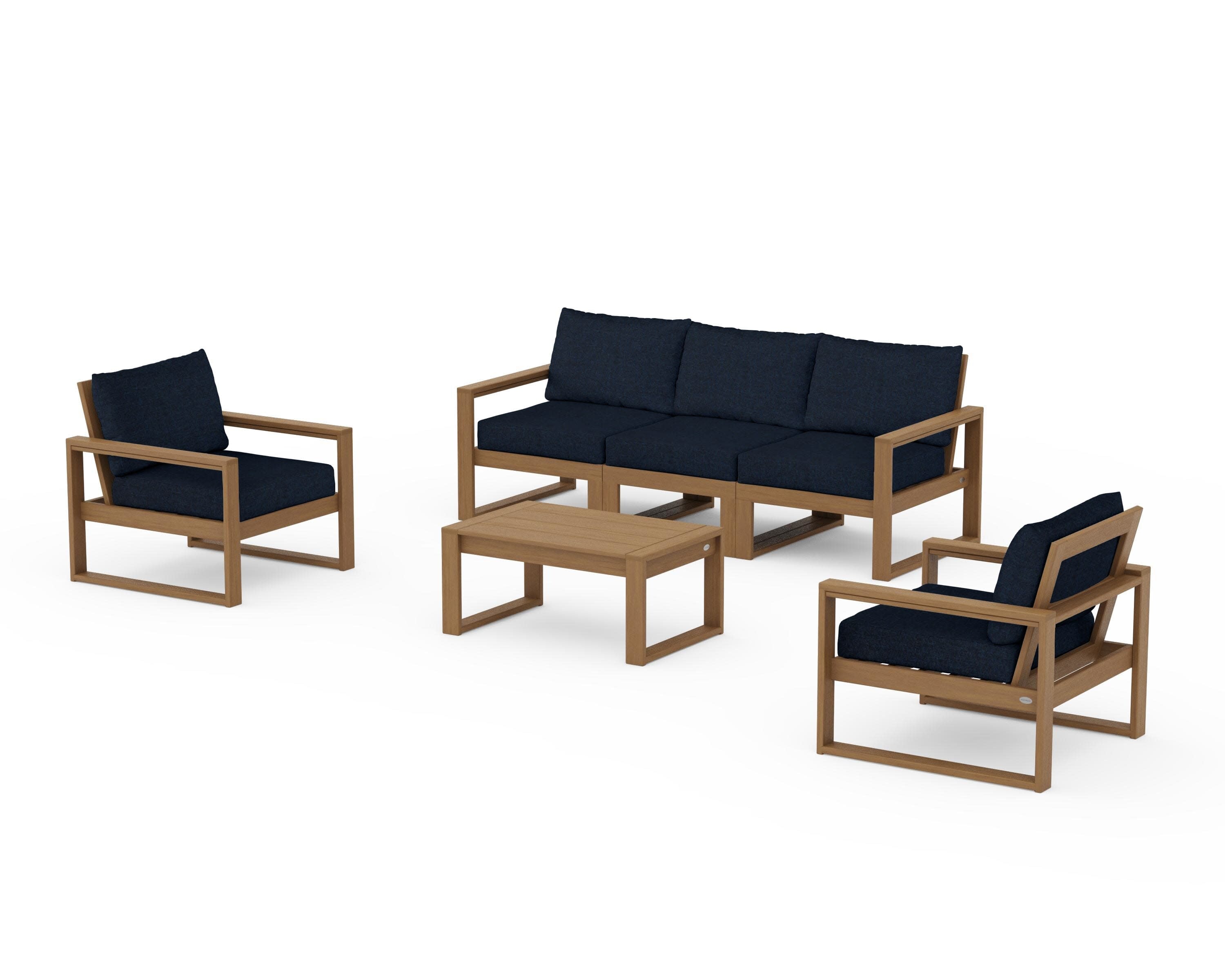 EDGE Sectional 4-Piece Deep Seating Set with Sofa in Natural / Marine Indigo