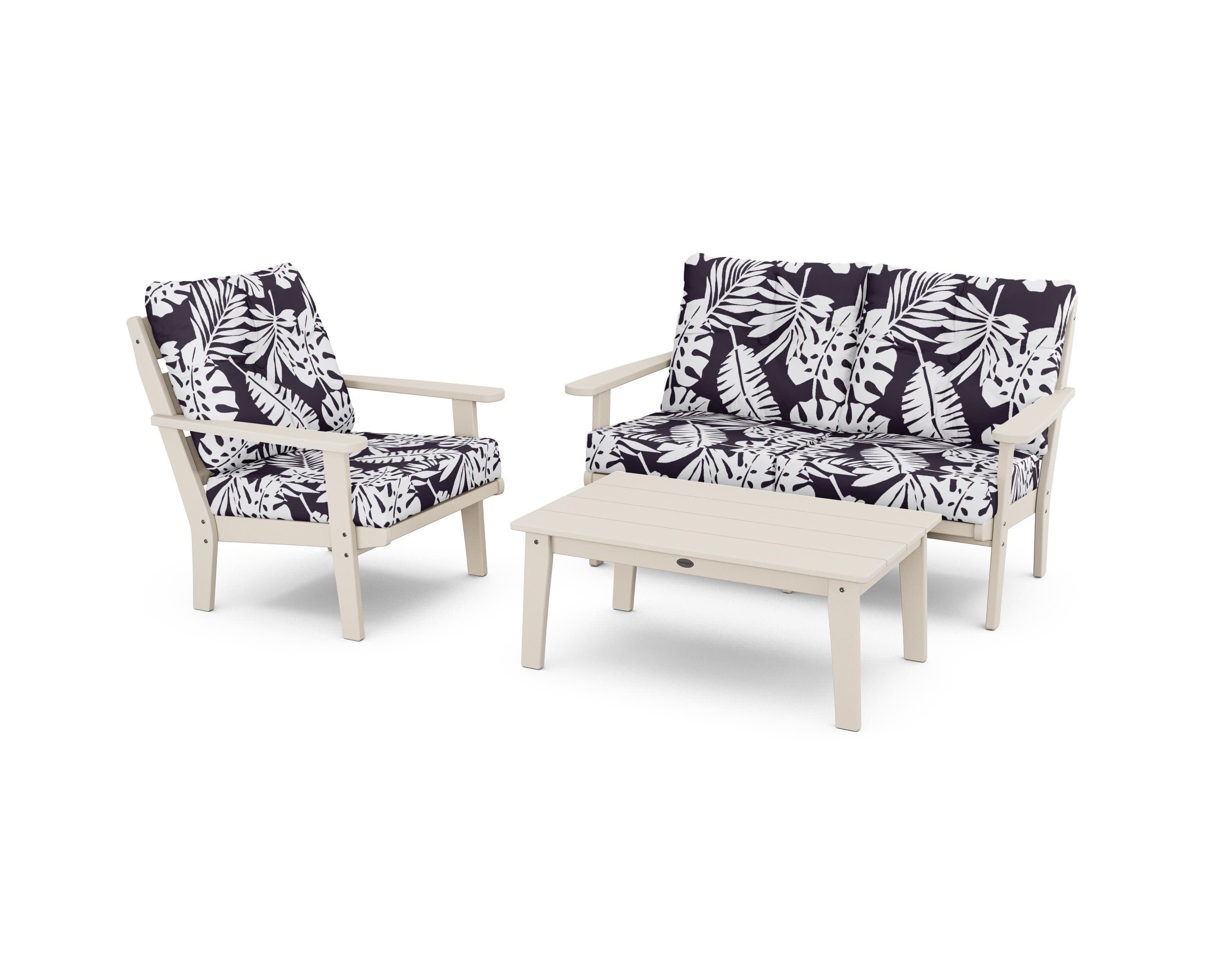 Lakeside 3-Piece Deep Seating Set in Sand / Leaf Navy