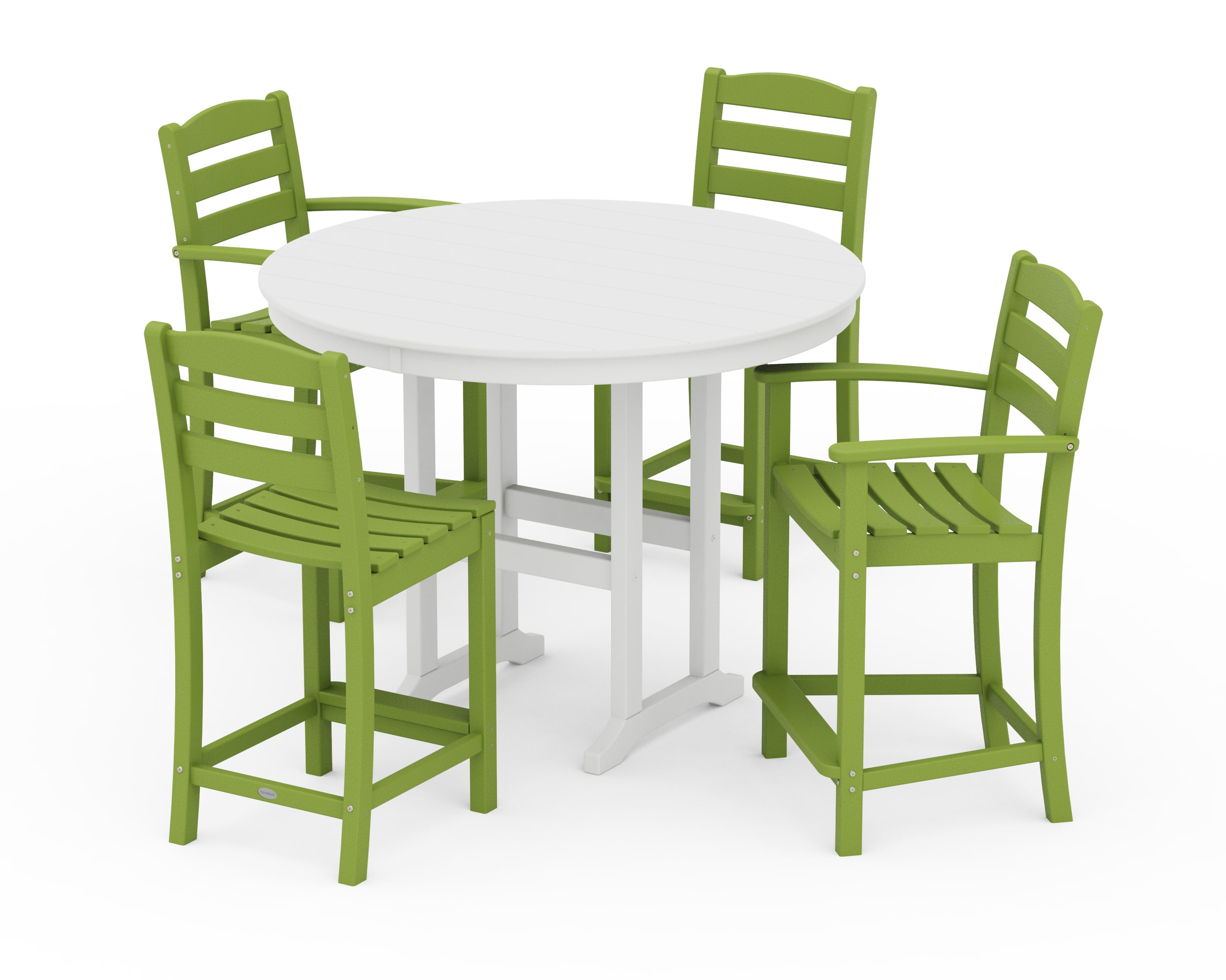 La Casa Caf 5-Piece Round Farmhouse Counter Dining Set in Lime / White