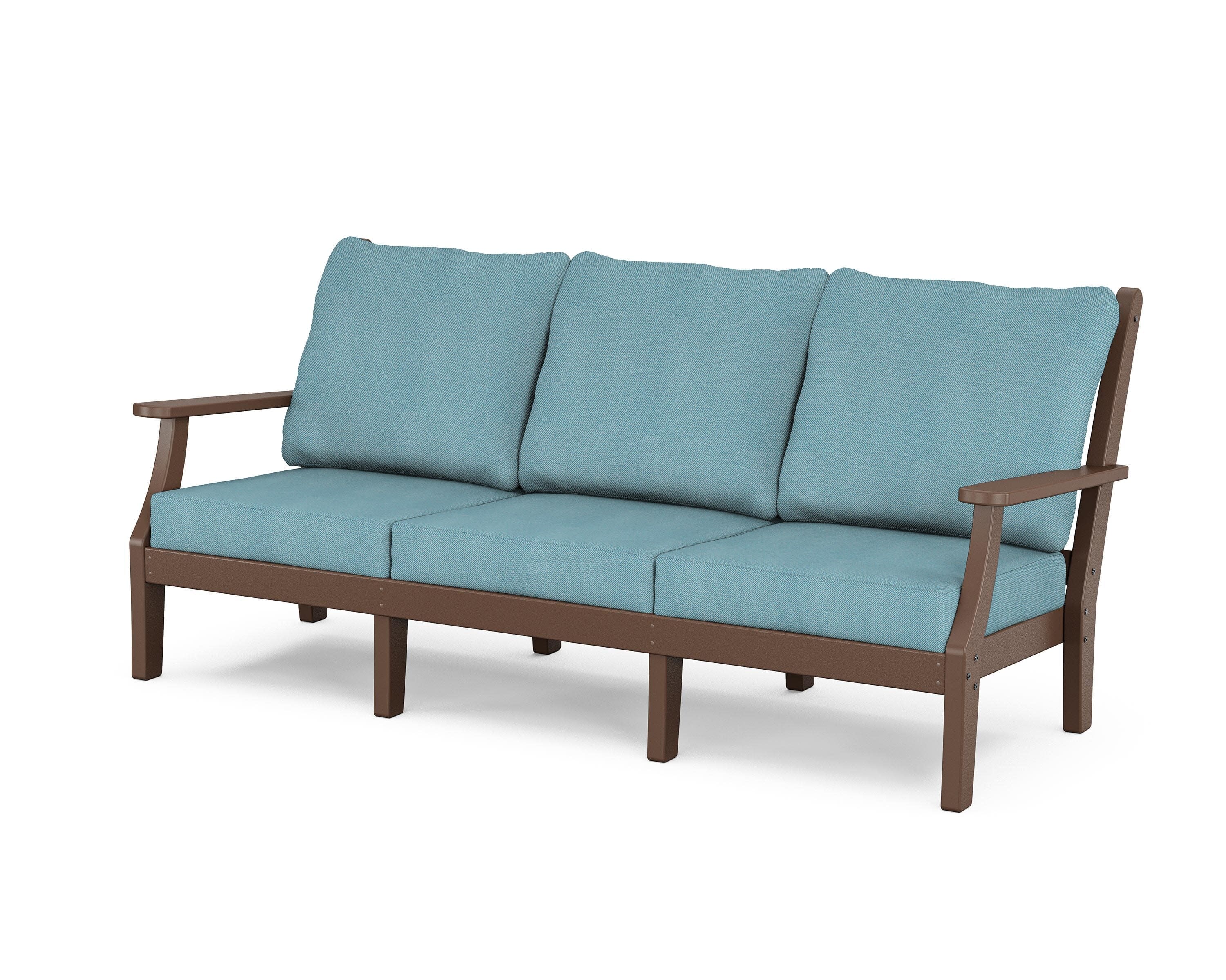Wovendale Deep Seating Sofa in Mahogany / Lattice Sky Blue