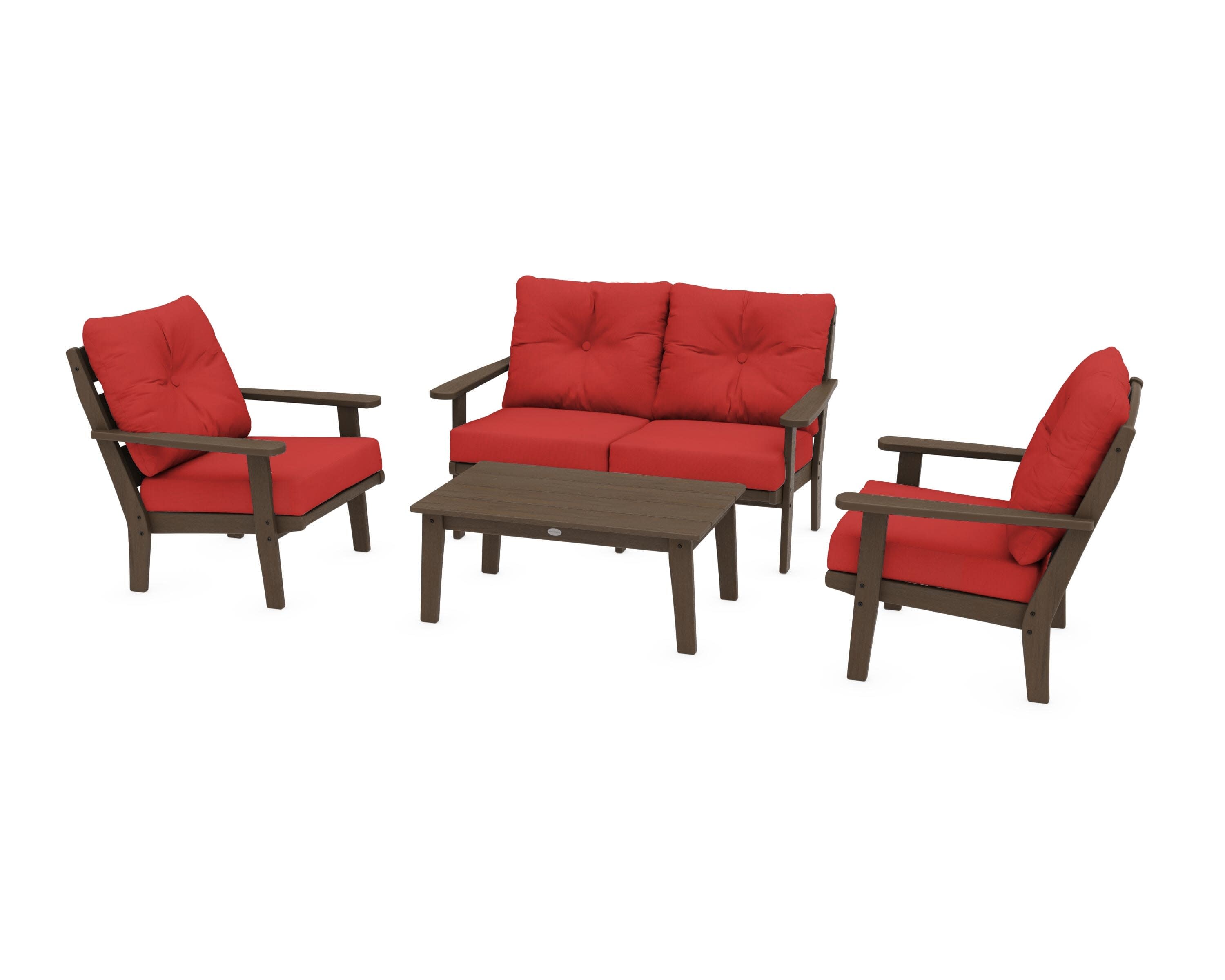 Lakeside 4-Piece Deep Seating Set in Kona / Crimson Linen