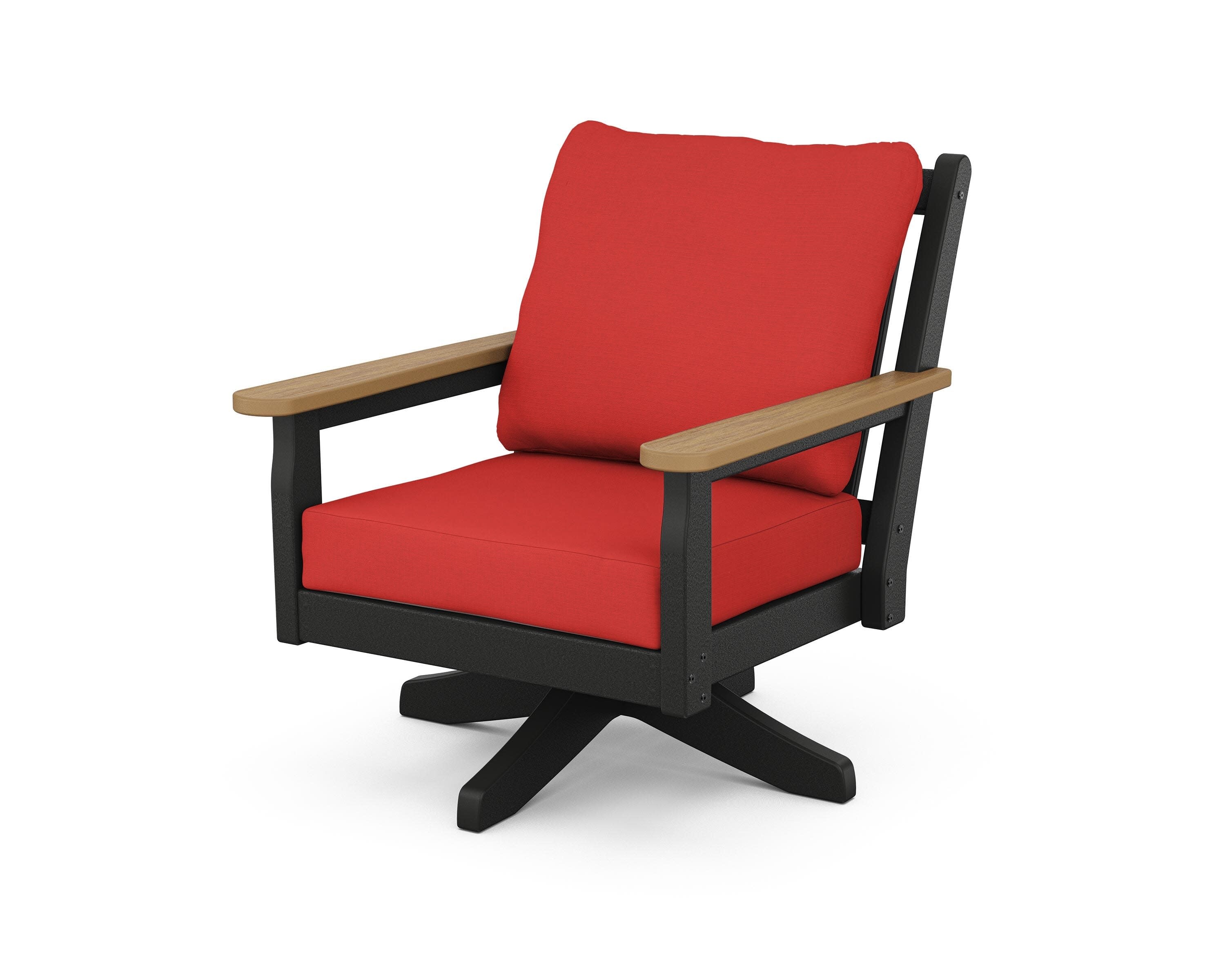 Chippendale Deep Seating Swivel Chair in Black / Natural / Crimson Linen