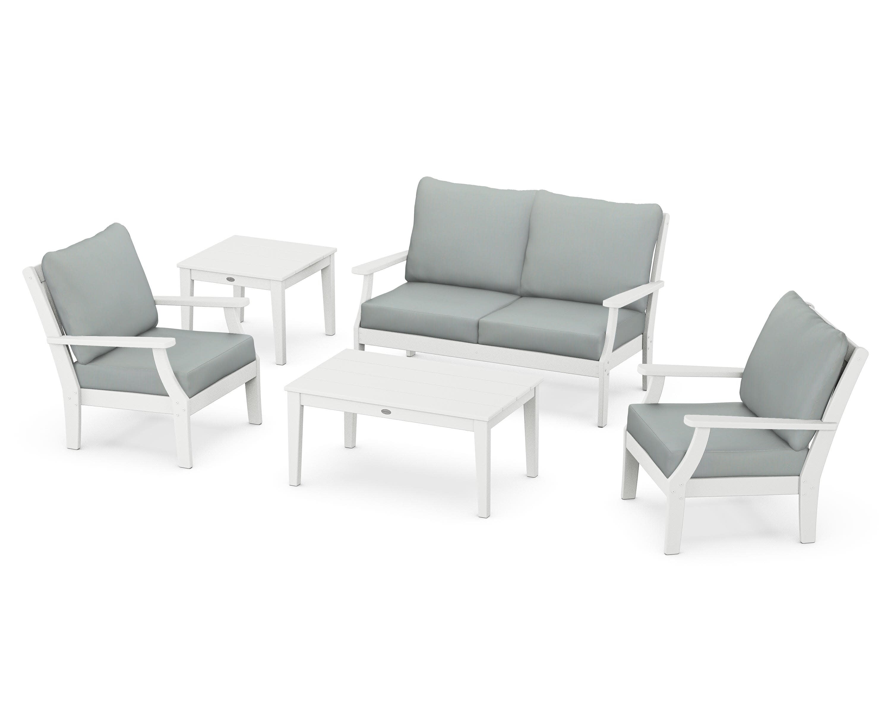 Braxton 5-Piece Deep Seating Set in White / Spa