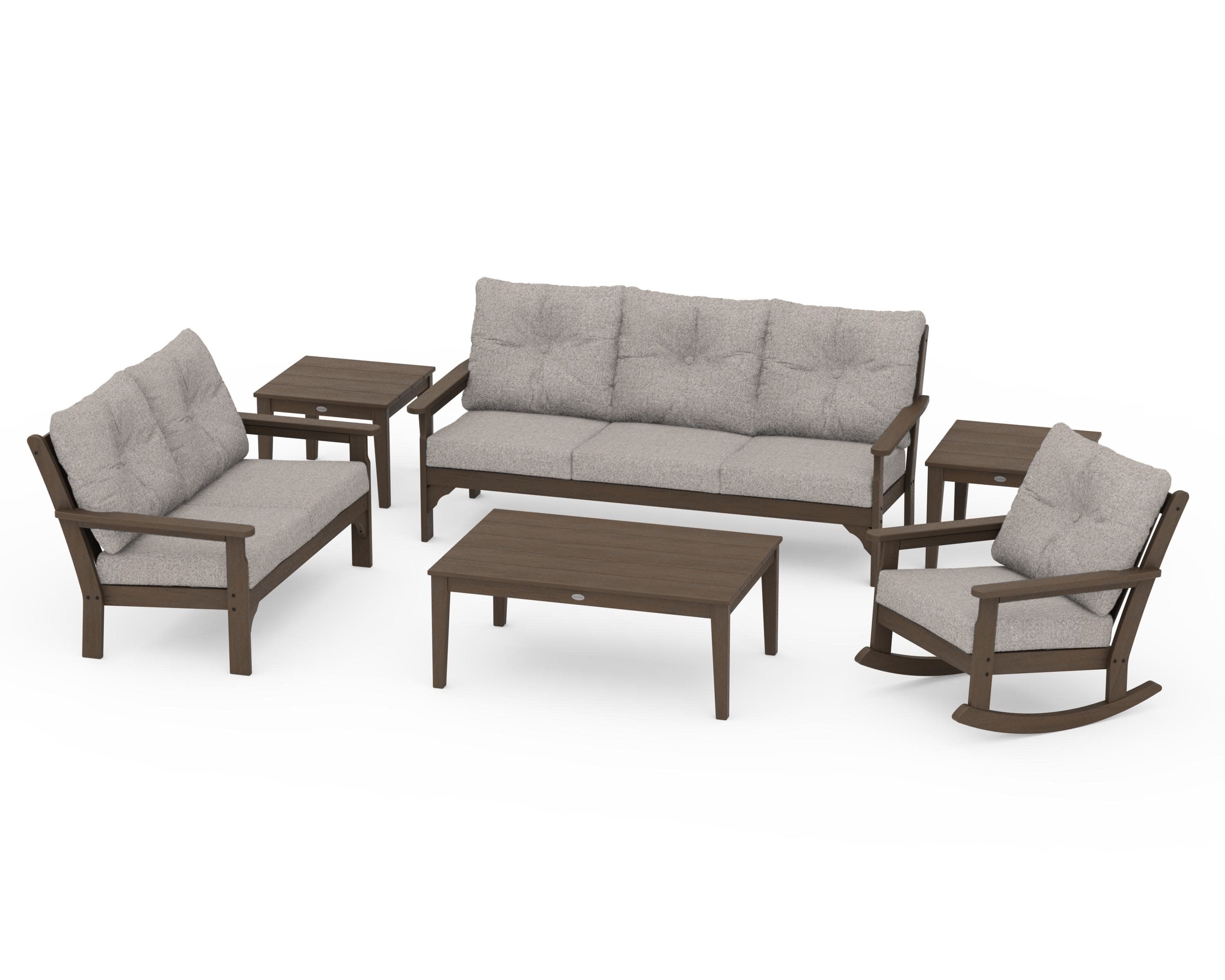 Vineyard 6-Piece Deep Seating Set in Kona / Weathered Tweed
