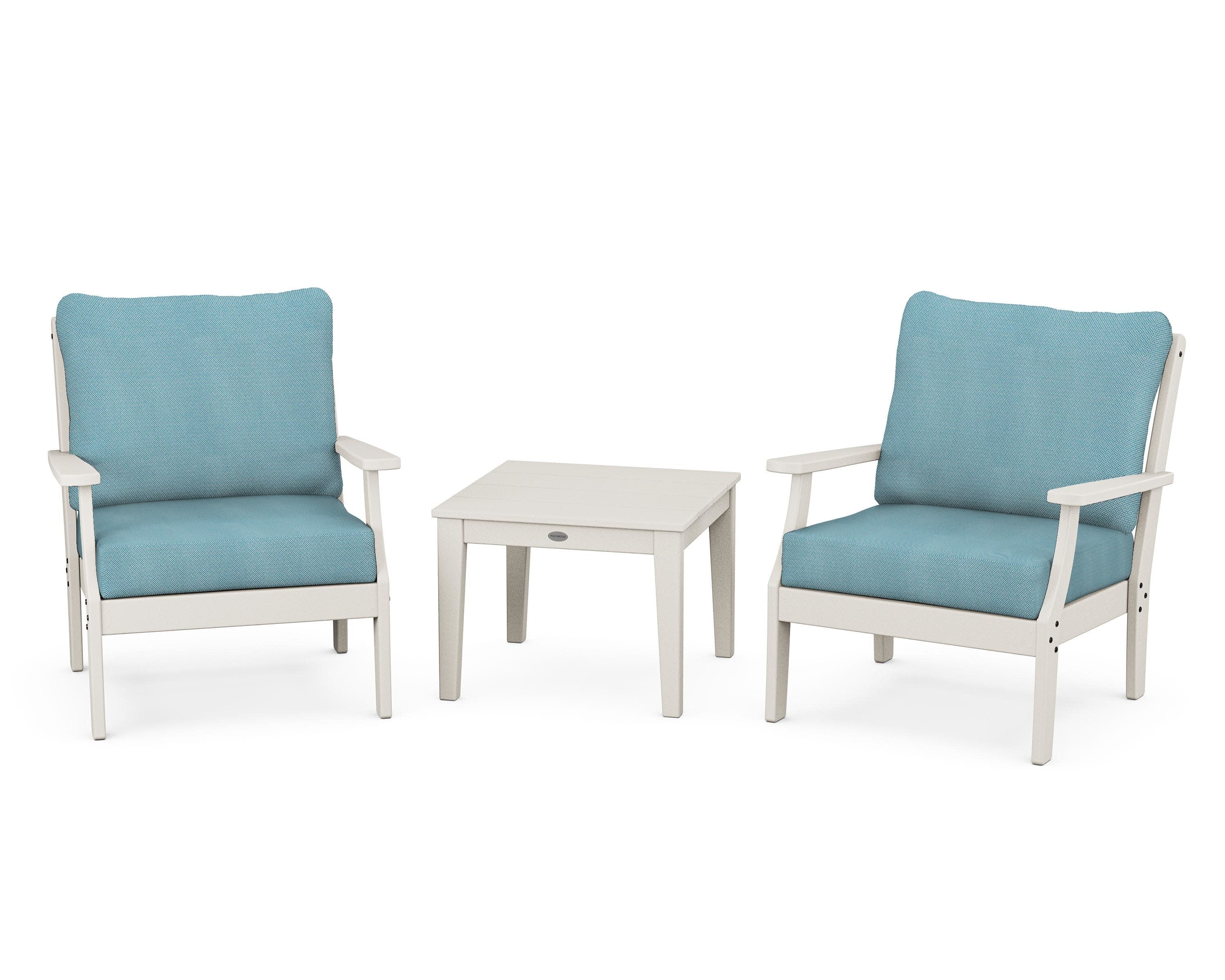 Braxton 3-Piece Deep Seating Set in Sand / Lattice Sky Blue