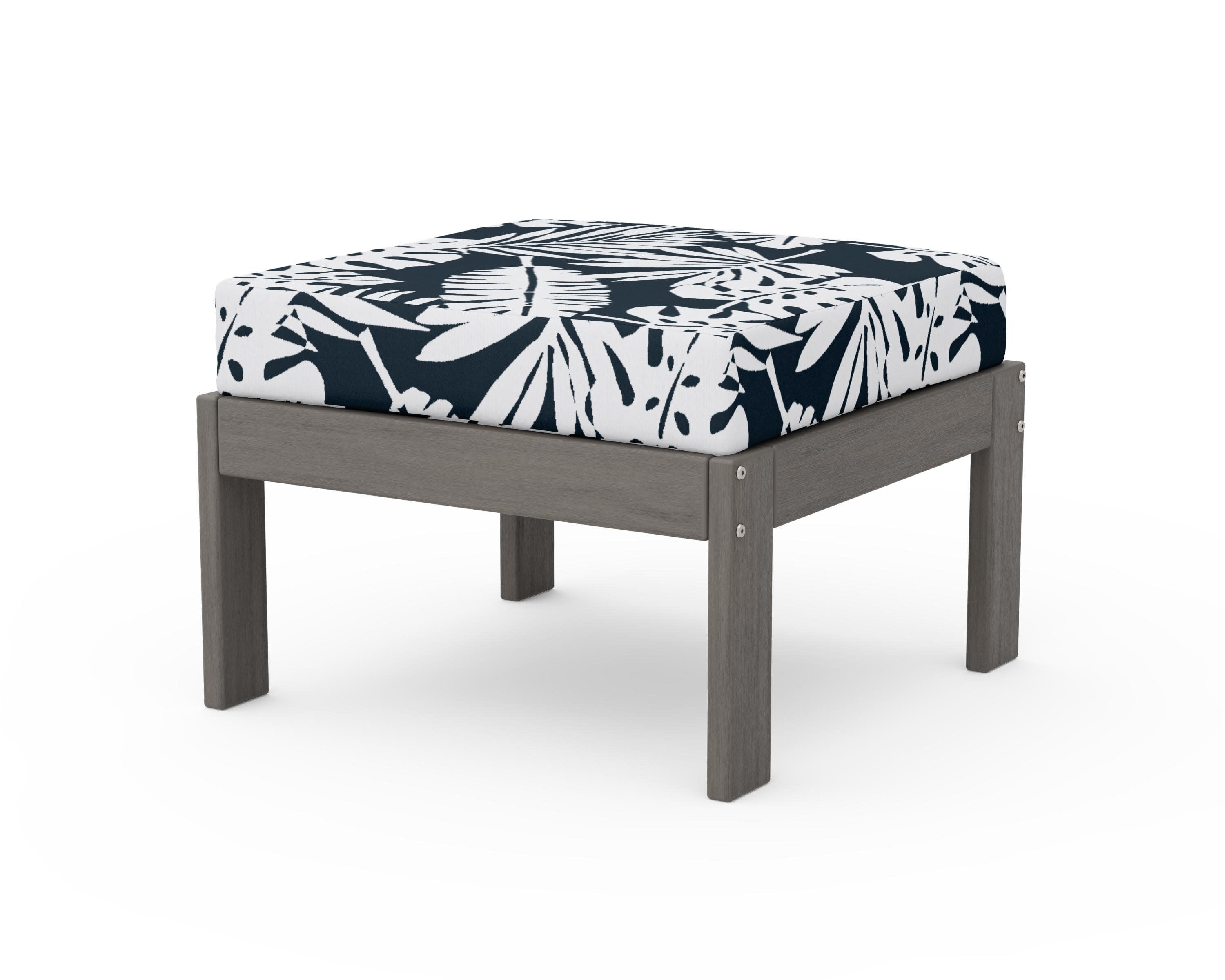 Vineyard Modular Ottoman in Driftwood / Leaf Marine Indigo