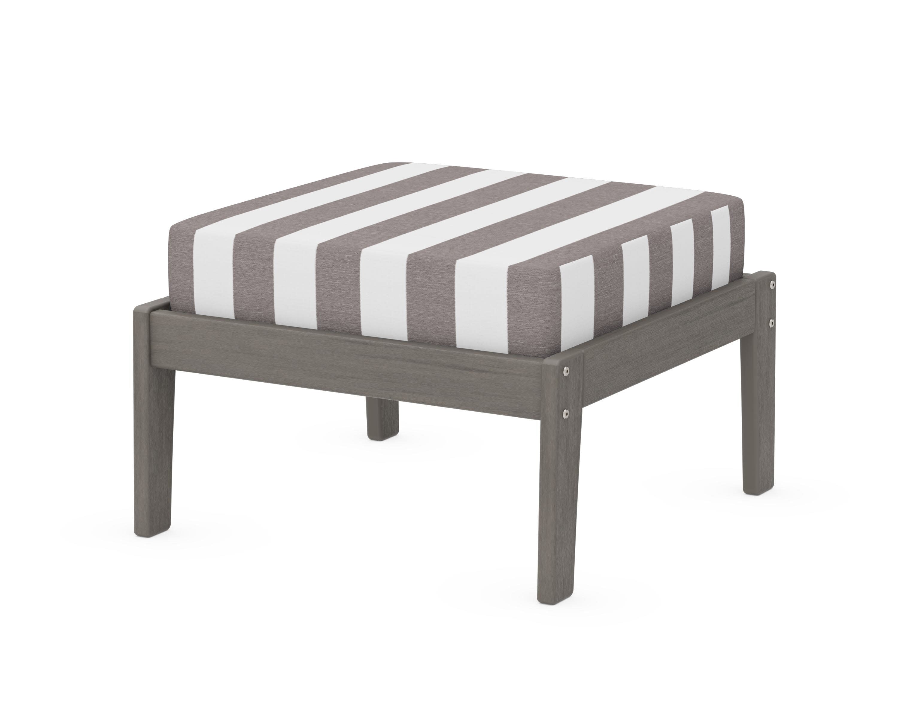Deep Seating Ottoman in Driftwood / Cabana Stripe Grey Mist