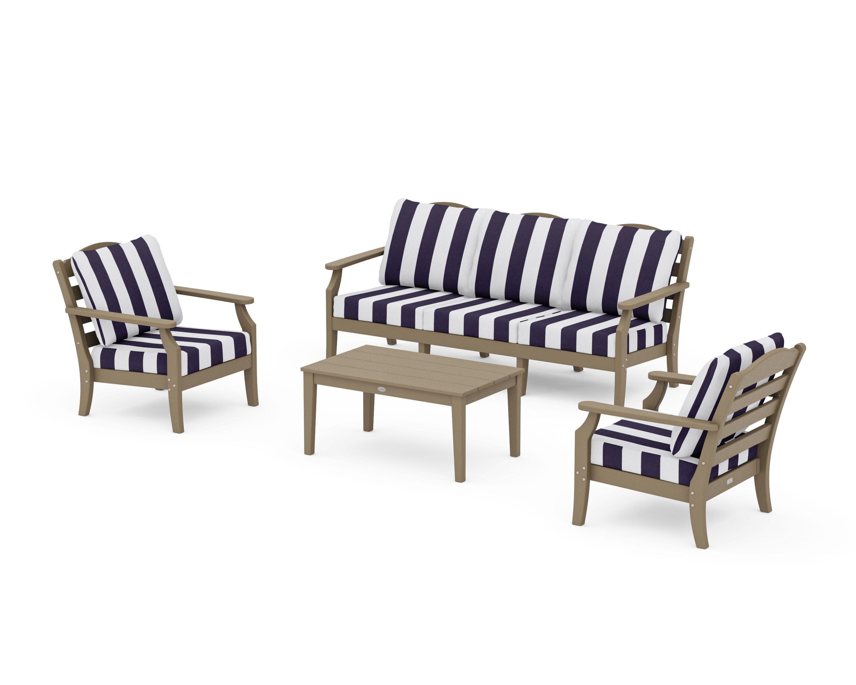 Savannah 4-Piece Deep Seating Set with Sofa in Vintage Sahara / Cabana Stripe Navy