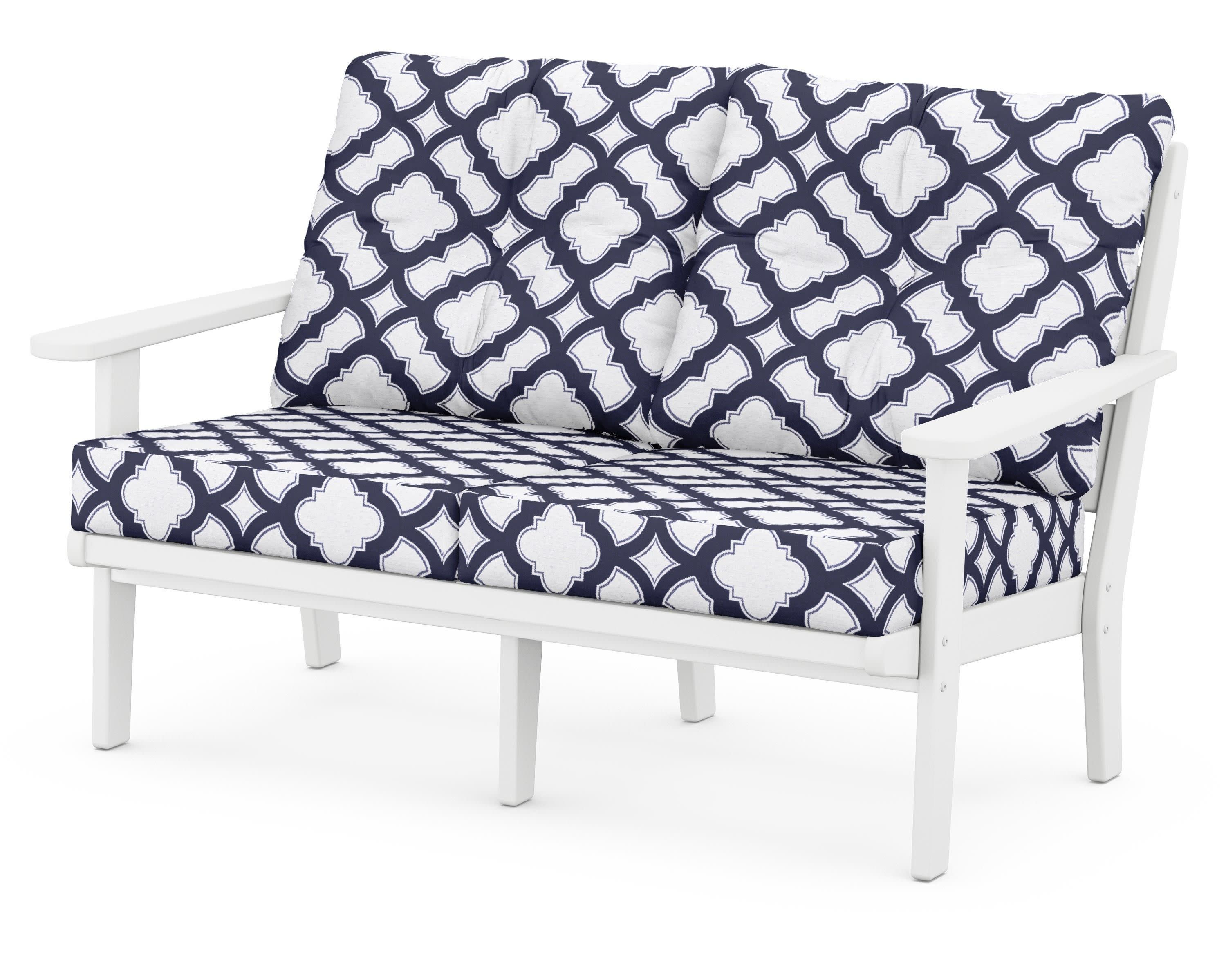 Lakeside Deep Seating Loveseat in White / Trellis Navy