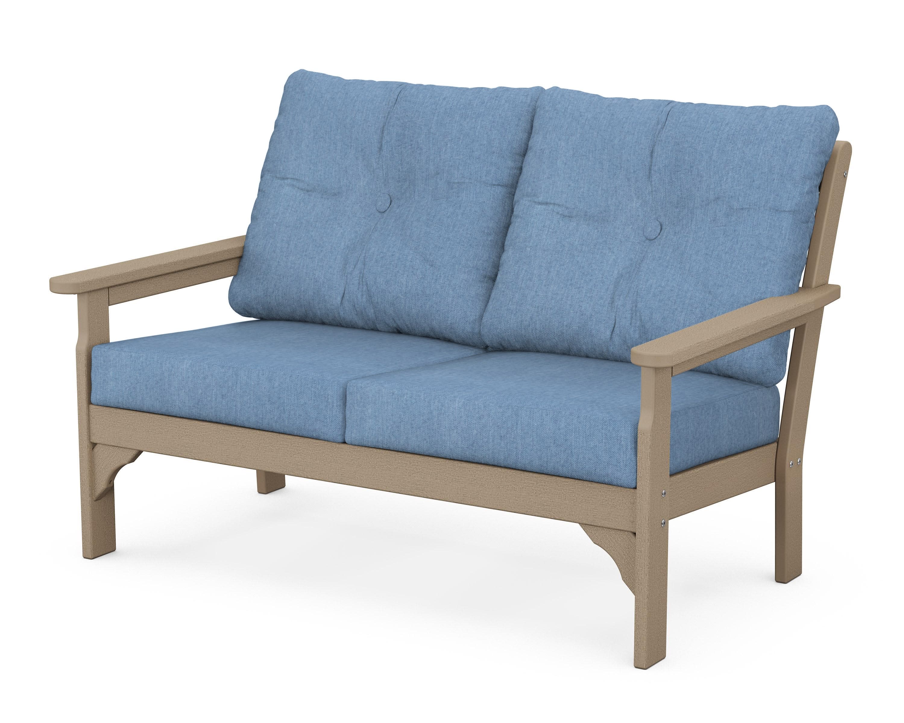 Vineyard Deep Seating Loveseat in Vintage Sahara / Sky Blue