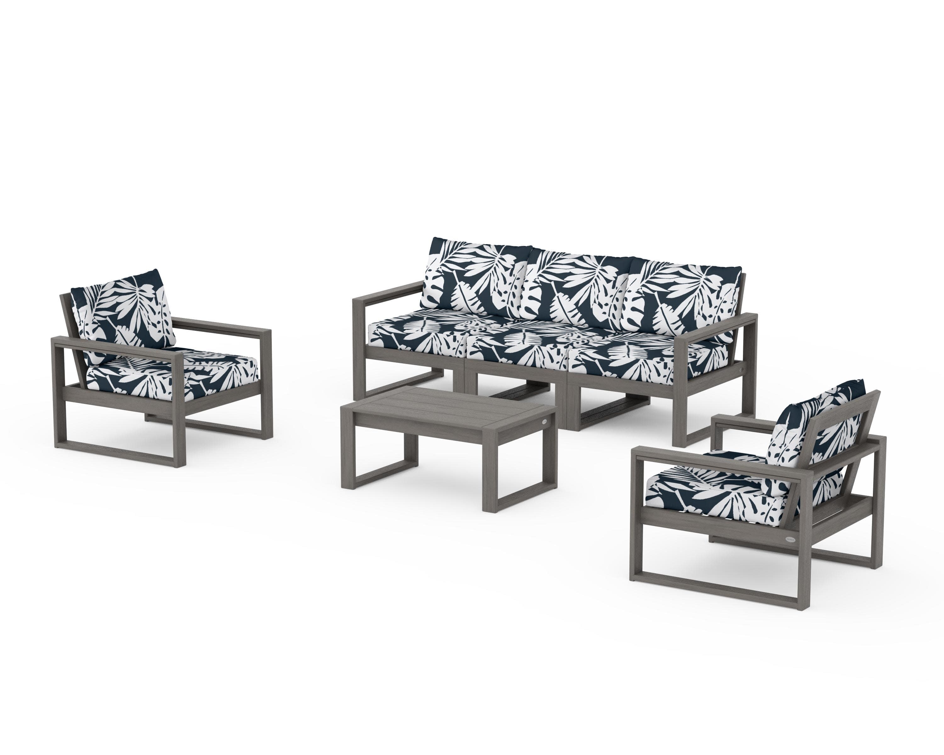 EDGE Sectional 4-Piece Deep Seating Set with Sofa in Driftwood / Leaf Marine Indigo
