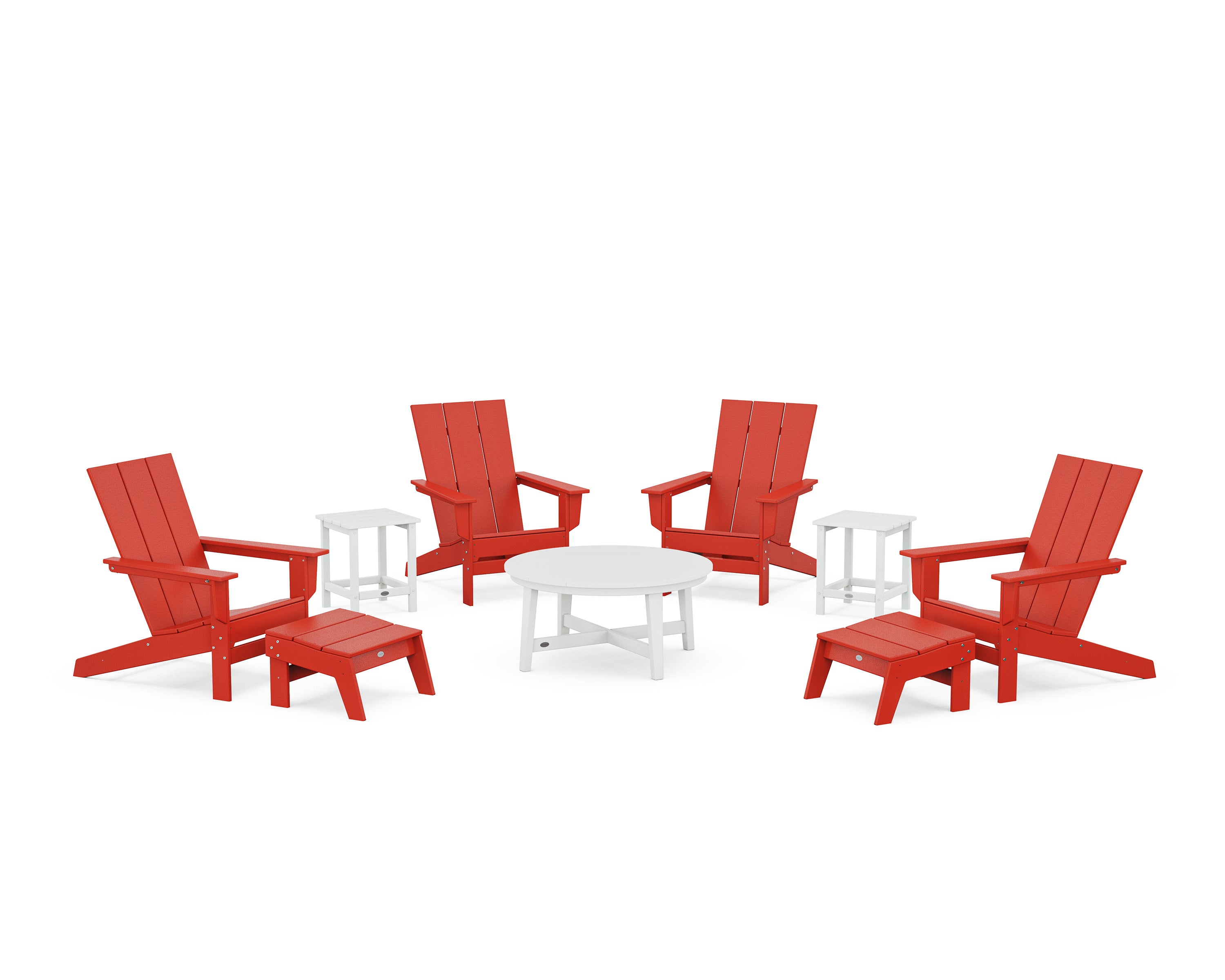 Modern Studio Adirondack 9-Piece Conversation Set in Sunset Red / White