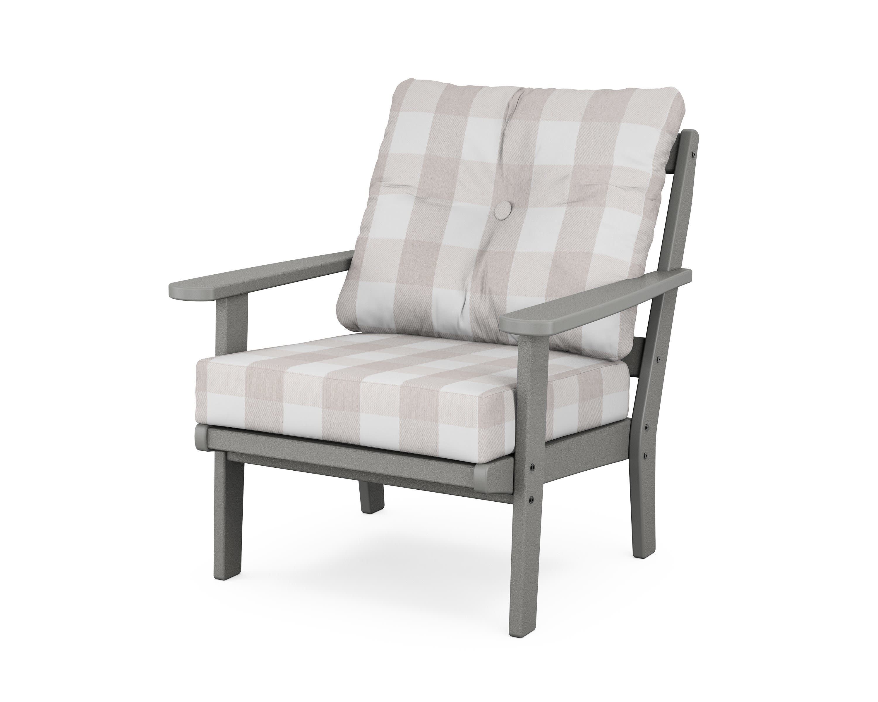Mission Deep Seating Chair in Slate Grey / Buffalo Plaid Dune Burlap