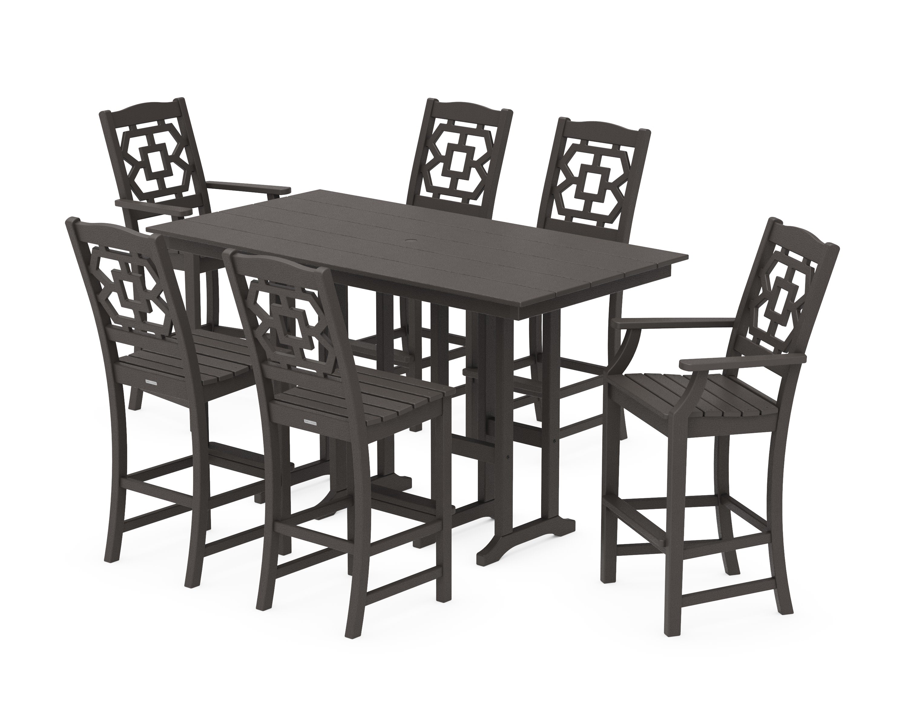 Chinoiserie 7-Piece Farmhouse Bar Set in Vintage Coffee