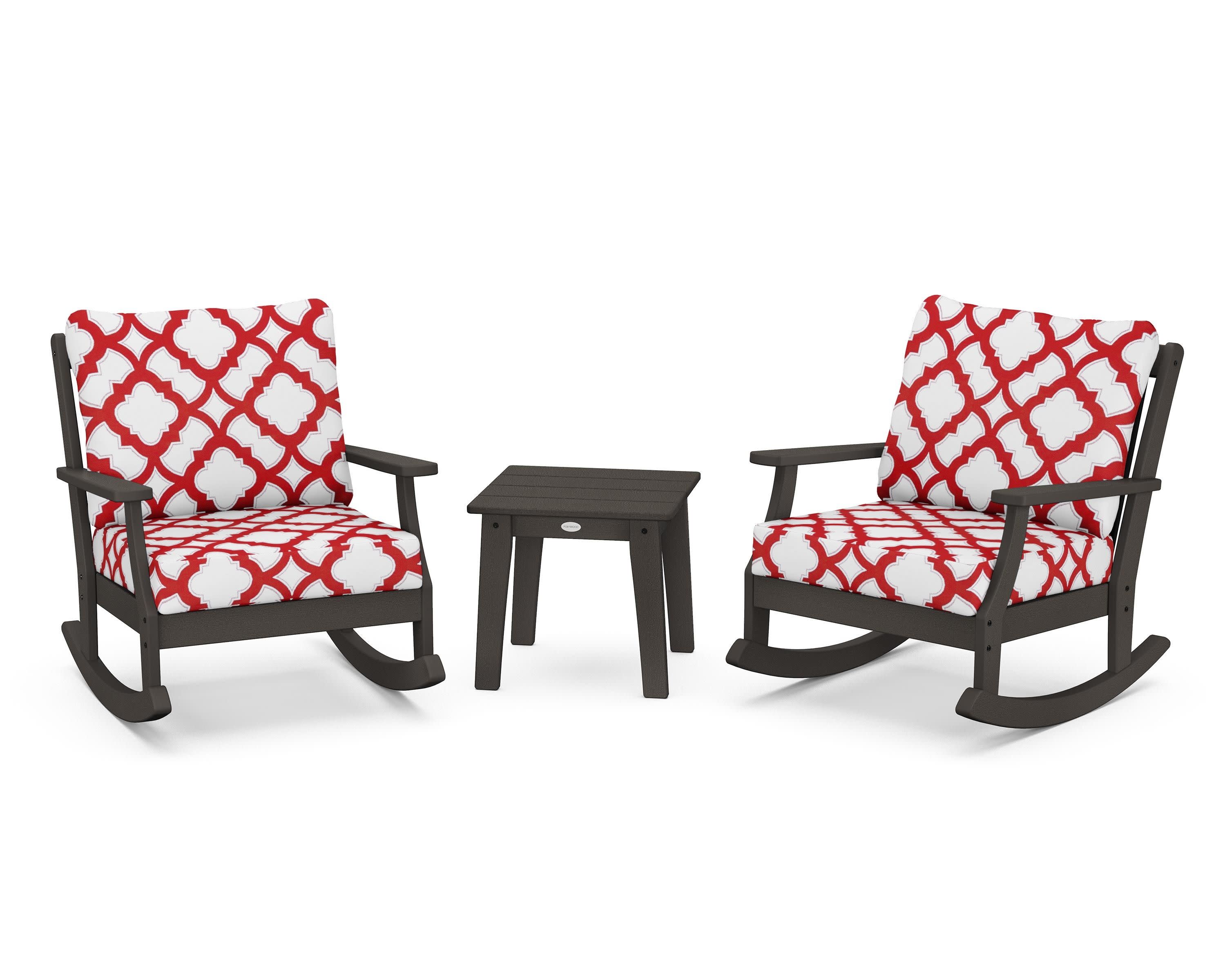 Braxton 3-Piece Deep Seating Rocker Set in Vintage Coffee / Trellis Crimson