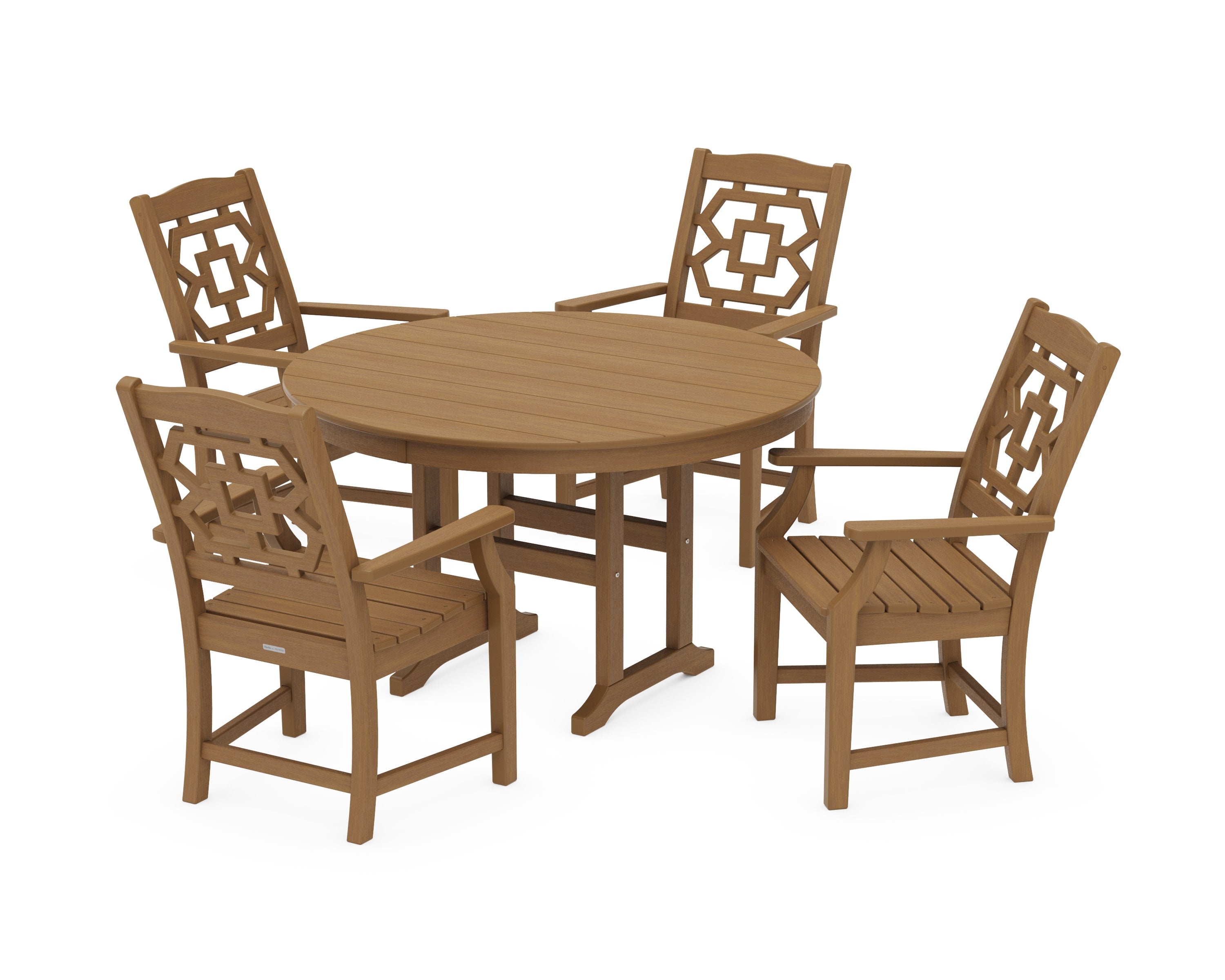 Chinoiserie 5-Piece Round Farmhouse Dining Set in Natural