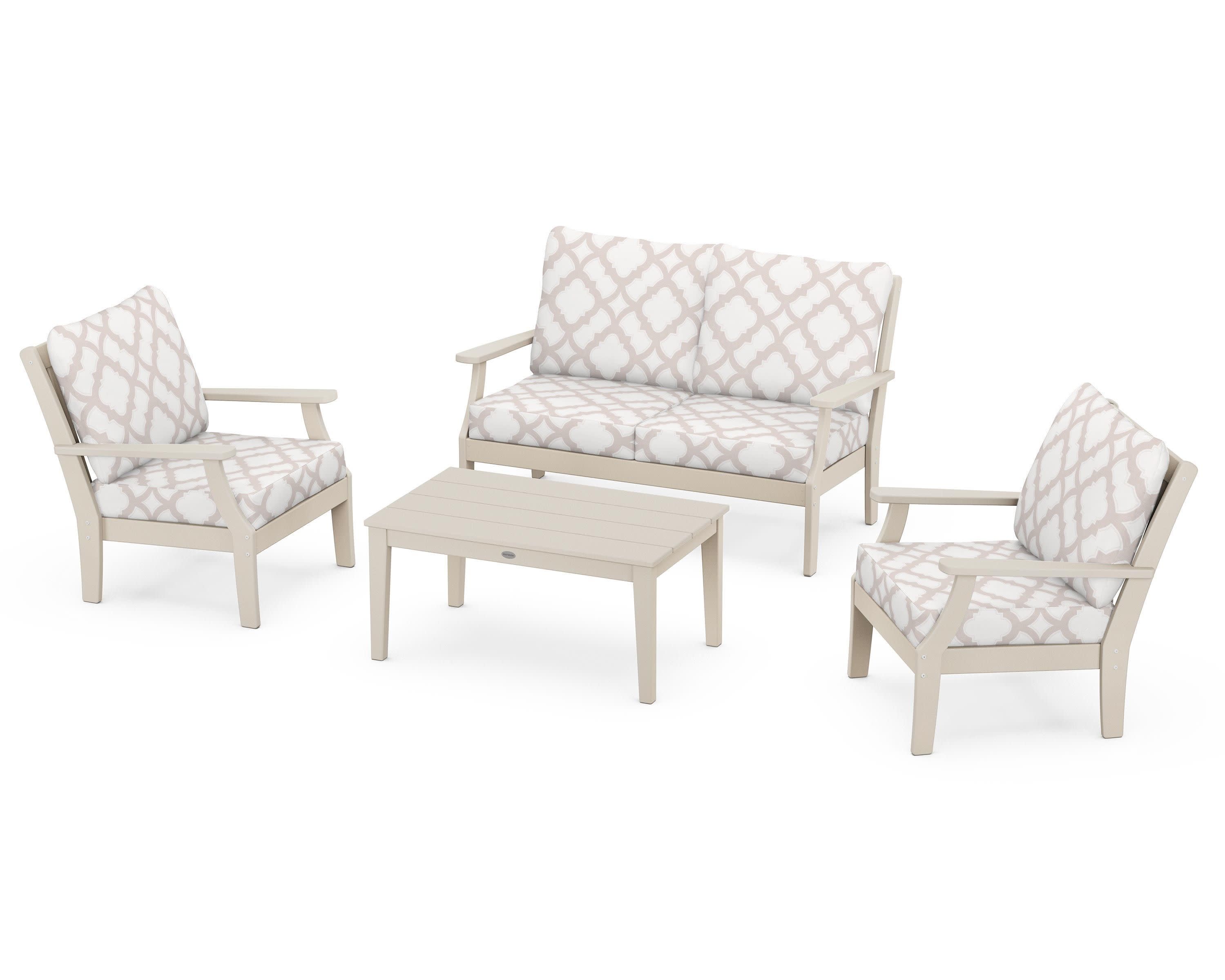 Braxton 4-Piece Deep Seating Chair Set in Sand / Trellis Dune Burlap