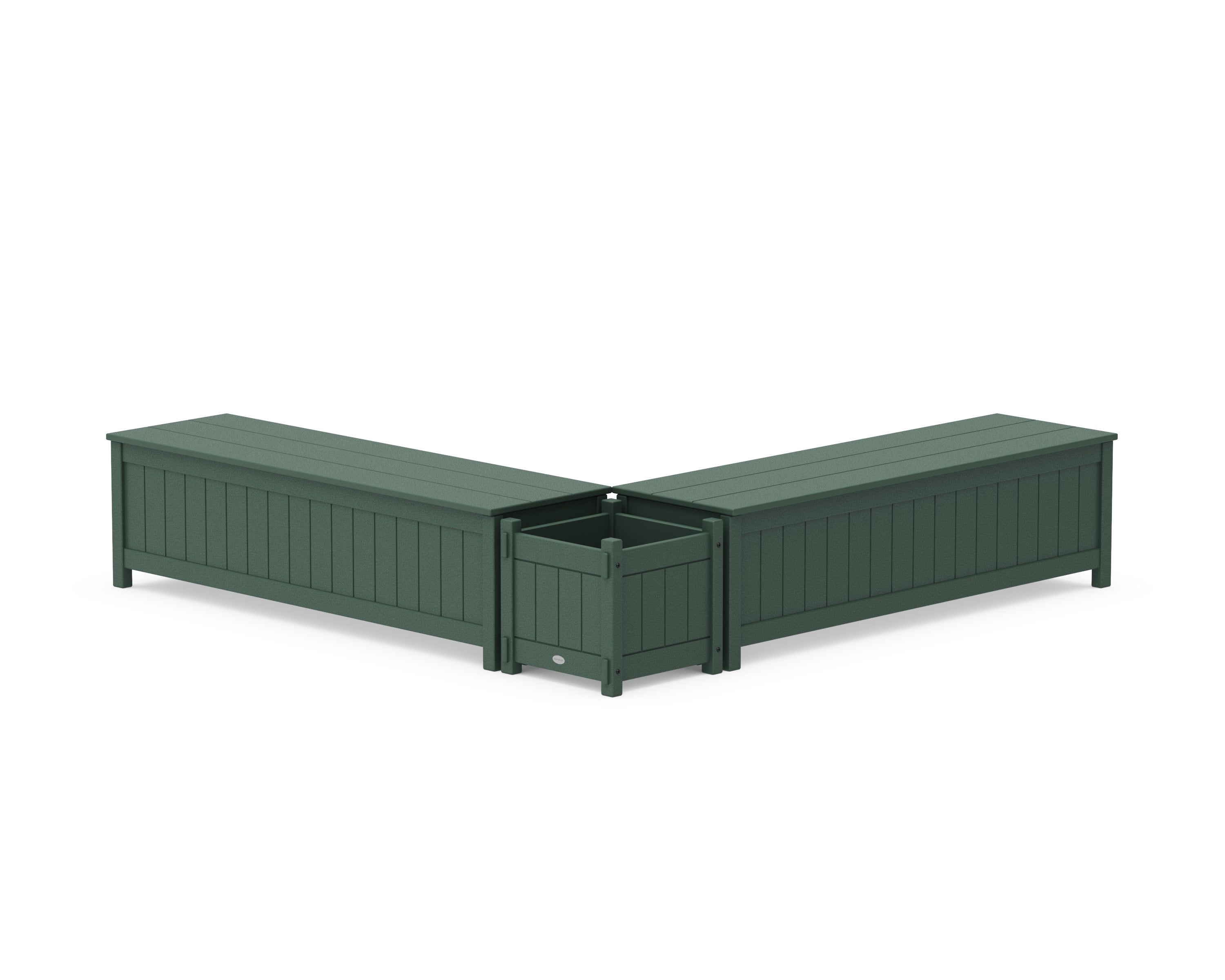 60" Vineyard L- Shaped Planter Storage Bench Set in Green