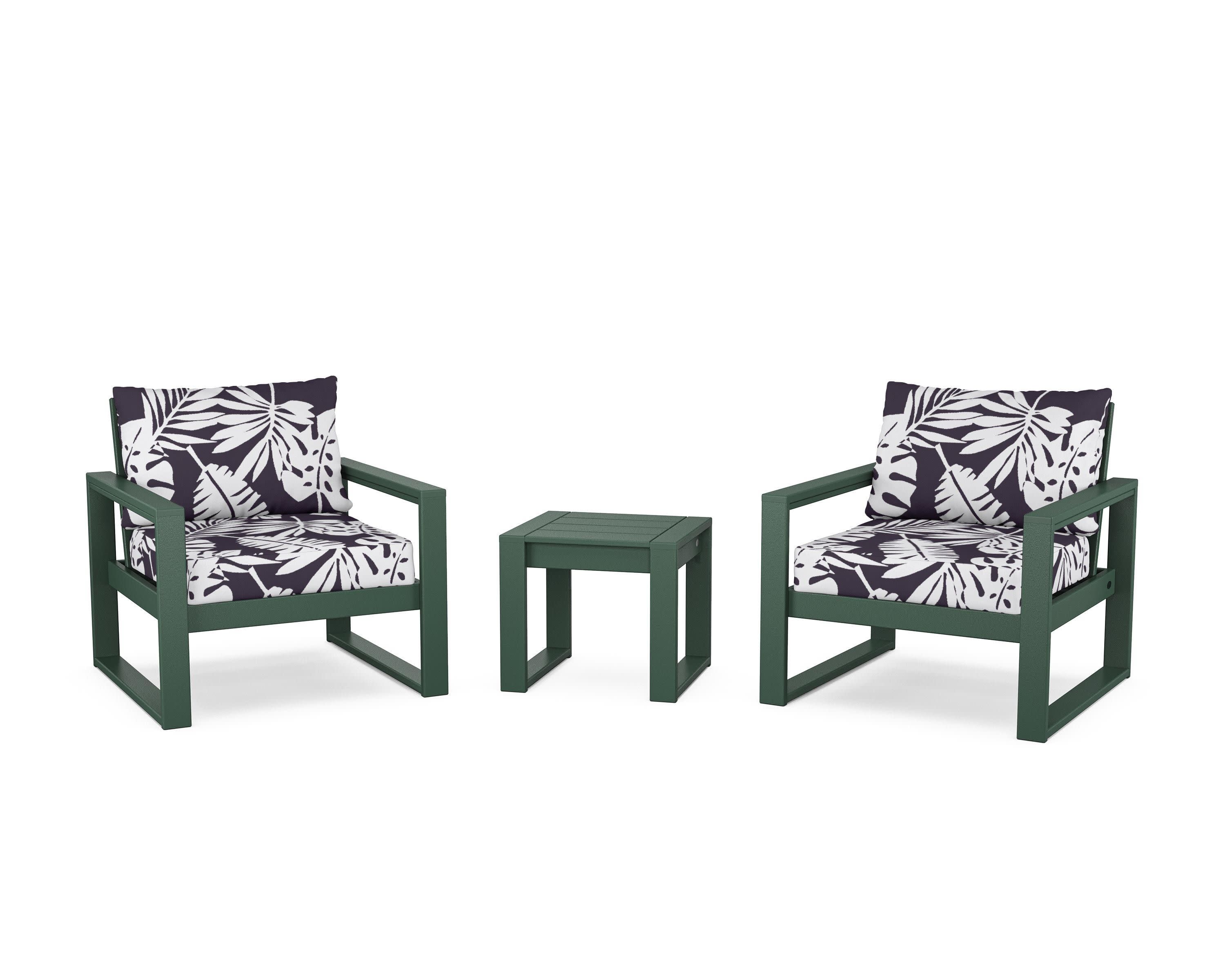 EDGE Sectional 3-Piece Deep Seating Set in Green / Leaf Navy