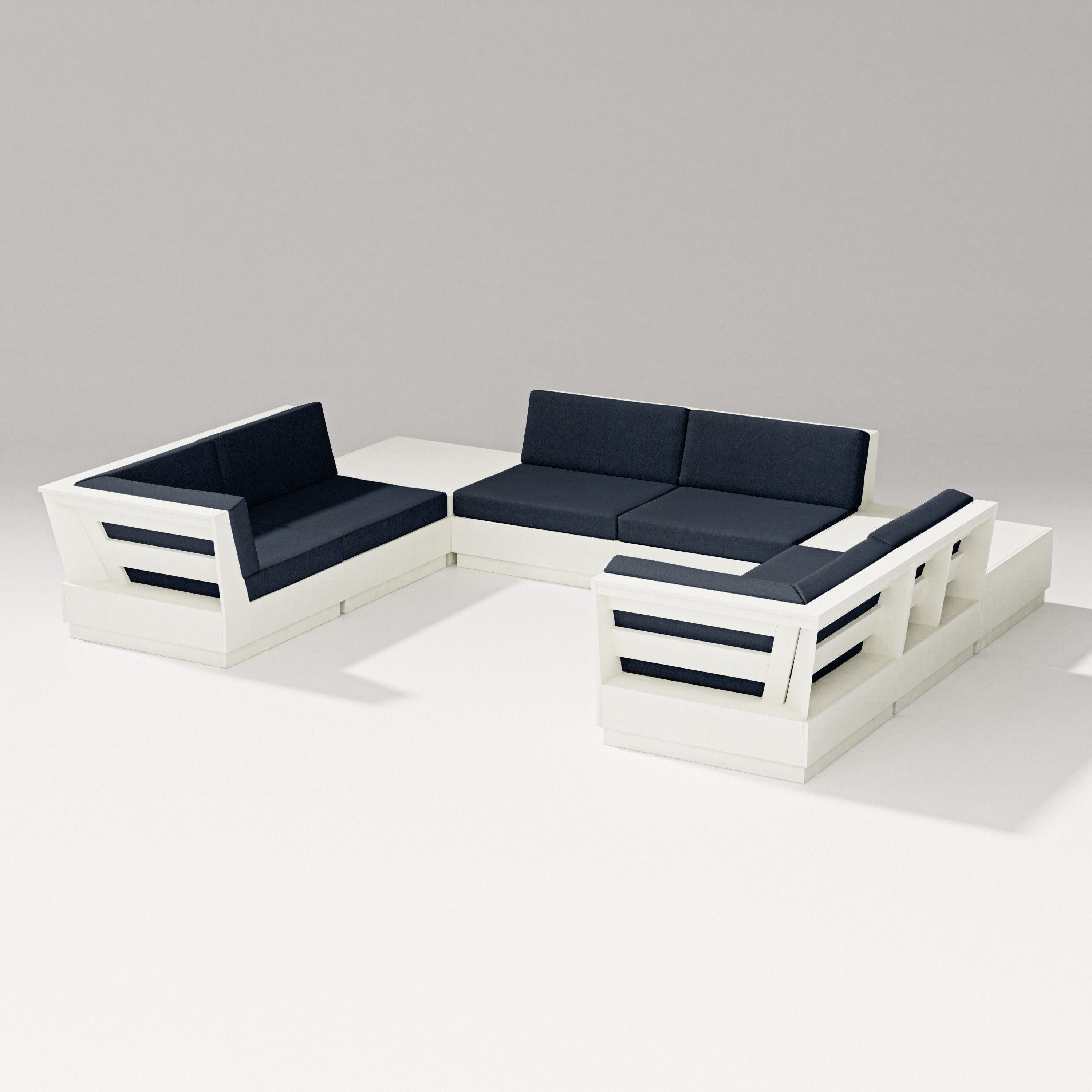 Elevate 8-Piece U-Shaped Sectional in Vintage White / Marine Indigo