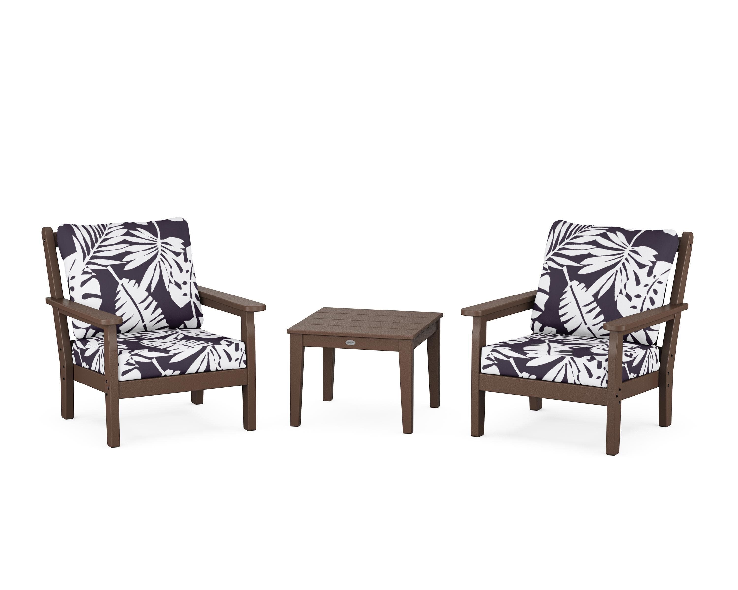 Chippendale 3-Piece Deep Seating Set in Mahogany / Leaf Navy