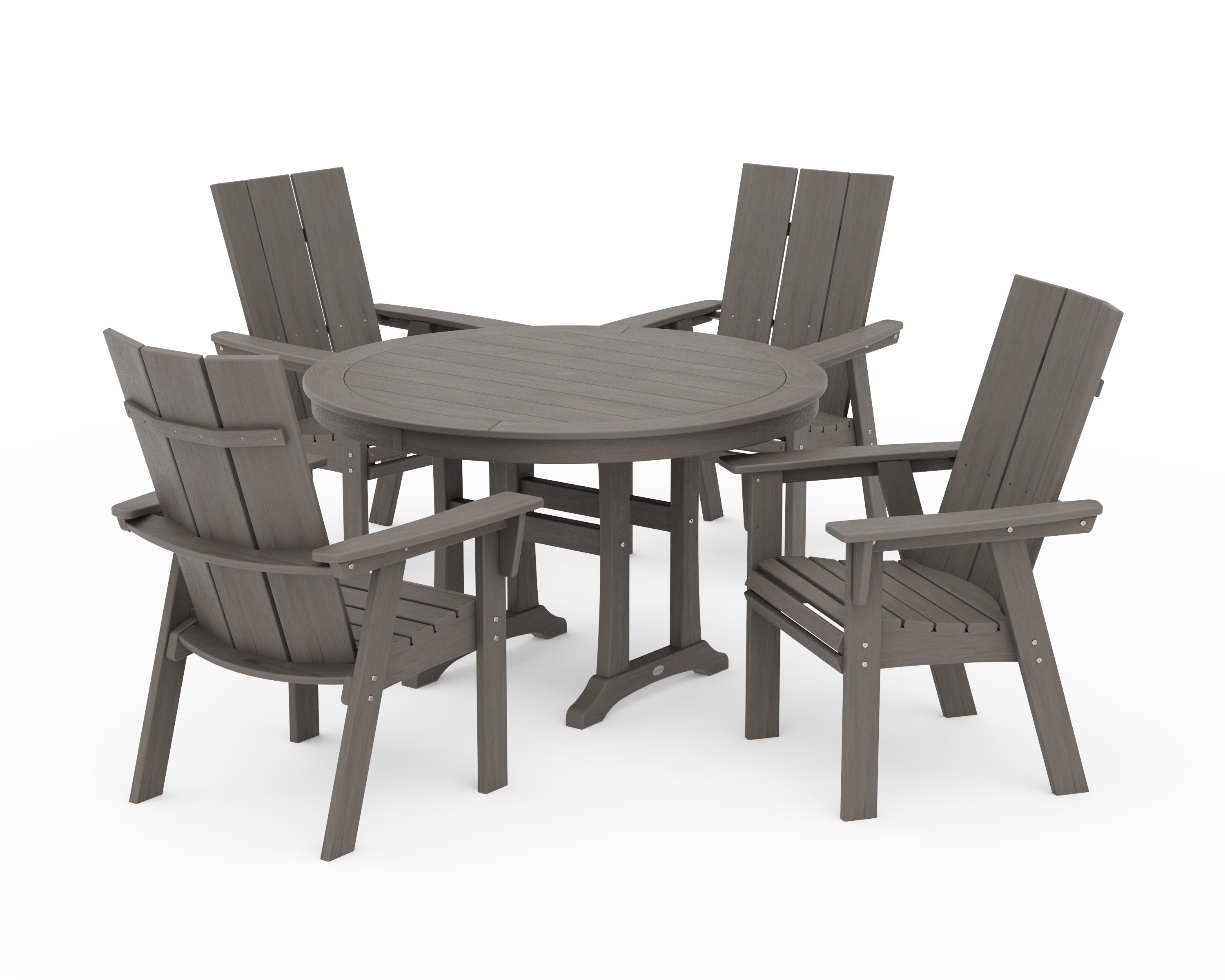 Modern Curveback Adirondack 5-Piece Nautical Trestle Dining Set in Driftwood