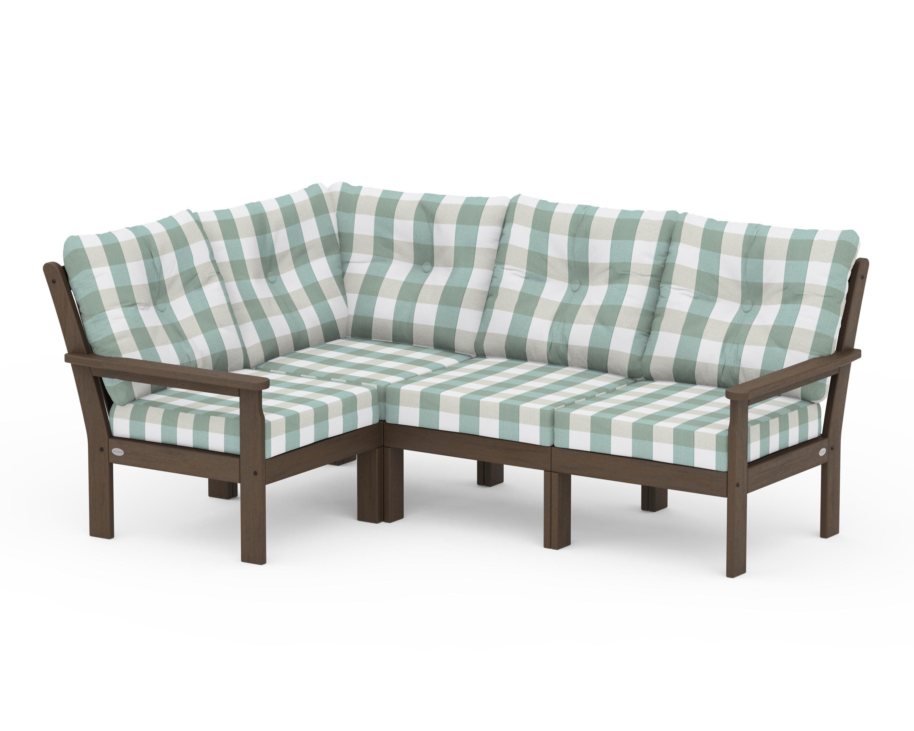 Vineyard 4-Piece Sectional in Kona / Buffalo Plaid Glacier Spa