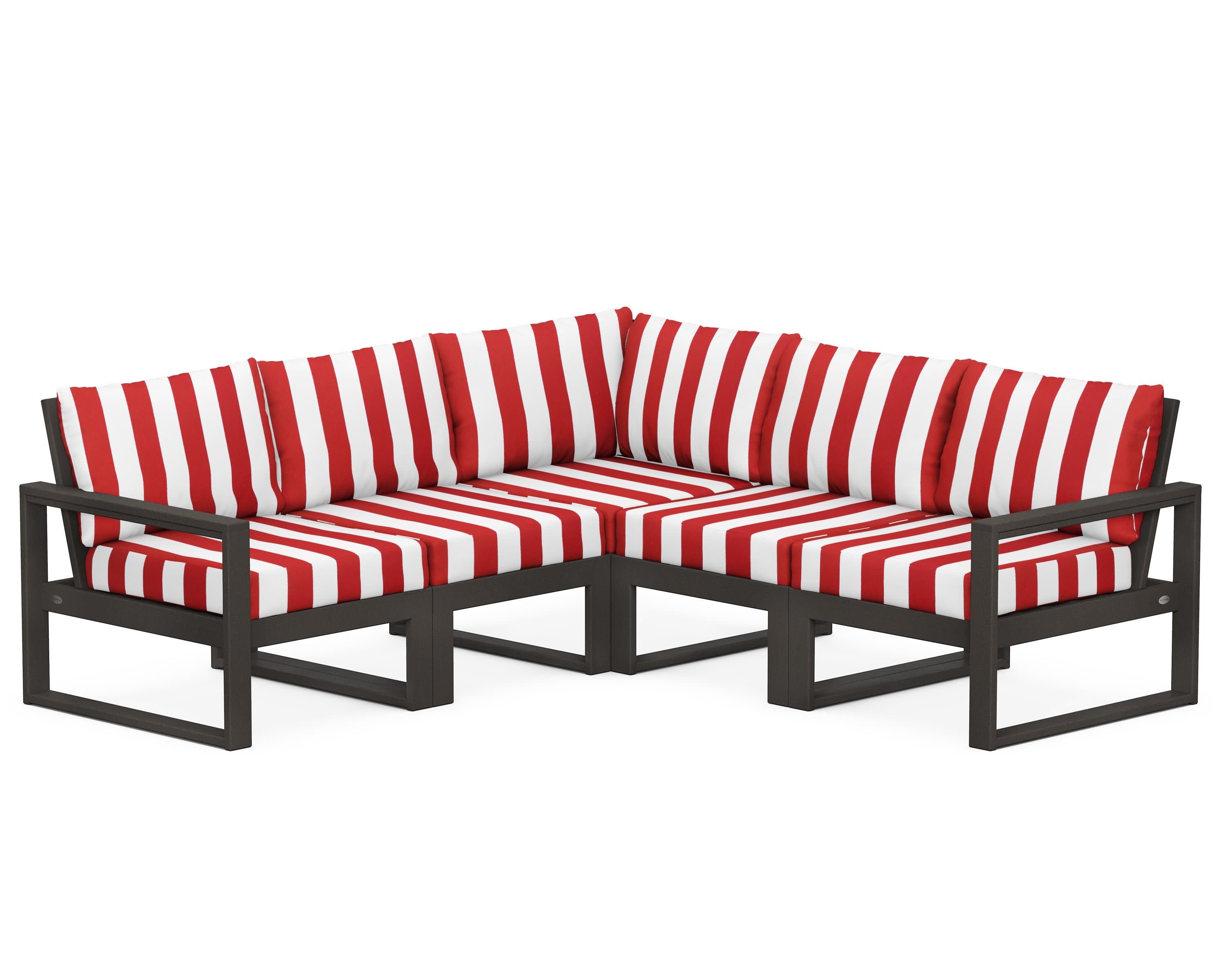 EDGE 5-Piece Modular Deep Seating Set in Vintage Coffee / Cabana Stripe Crimson