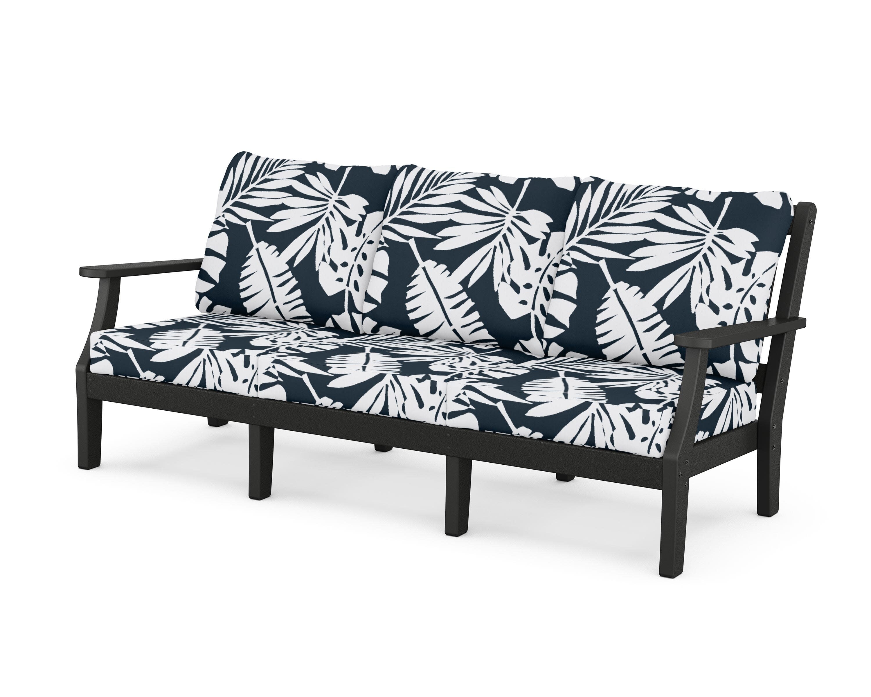 Chinoiserie Deep Seating Sofa in Black / Leaf Marine Indigo