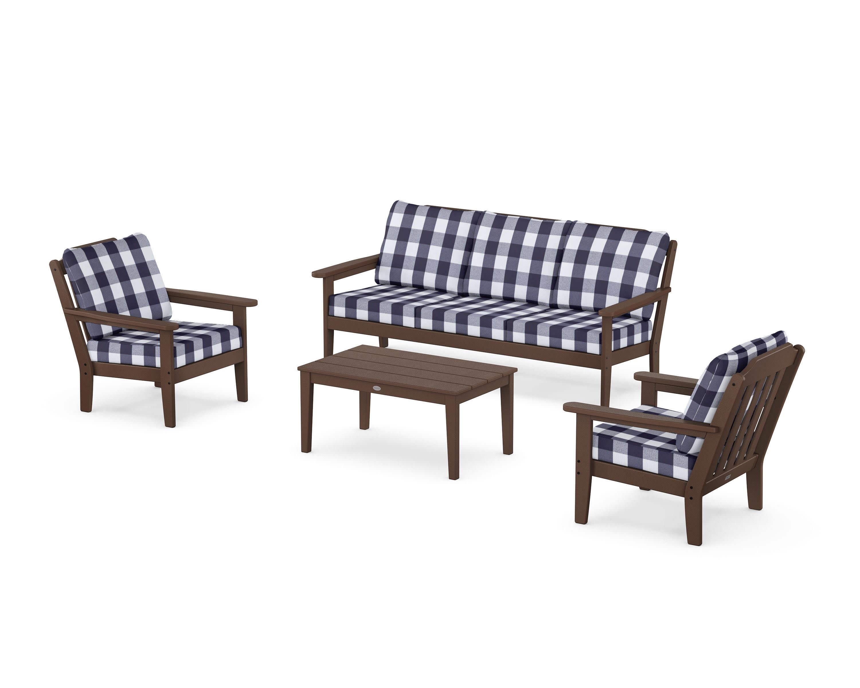 Cottage 4-Piece Deep Seating Set with Sofa in Mahogany / Buffalo Plaid Navy